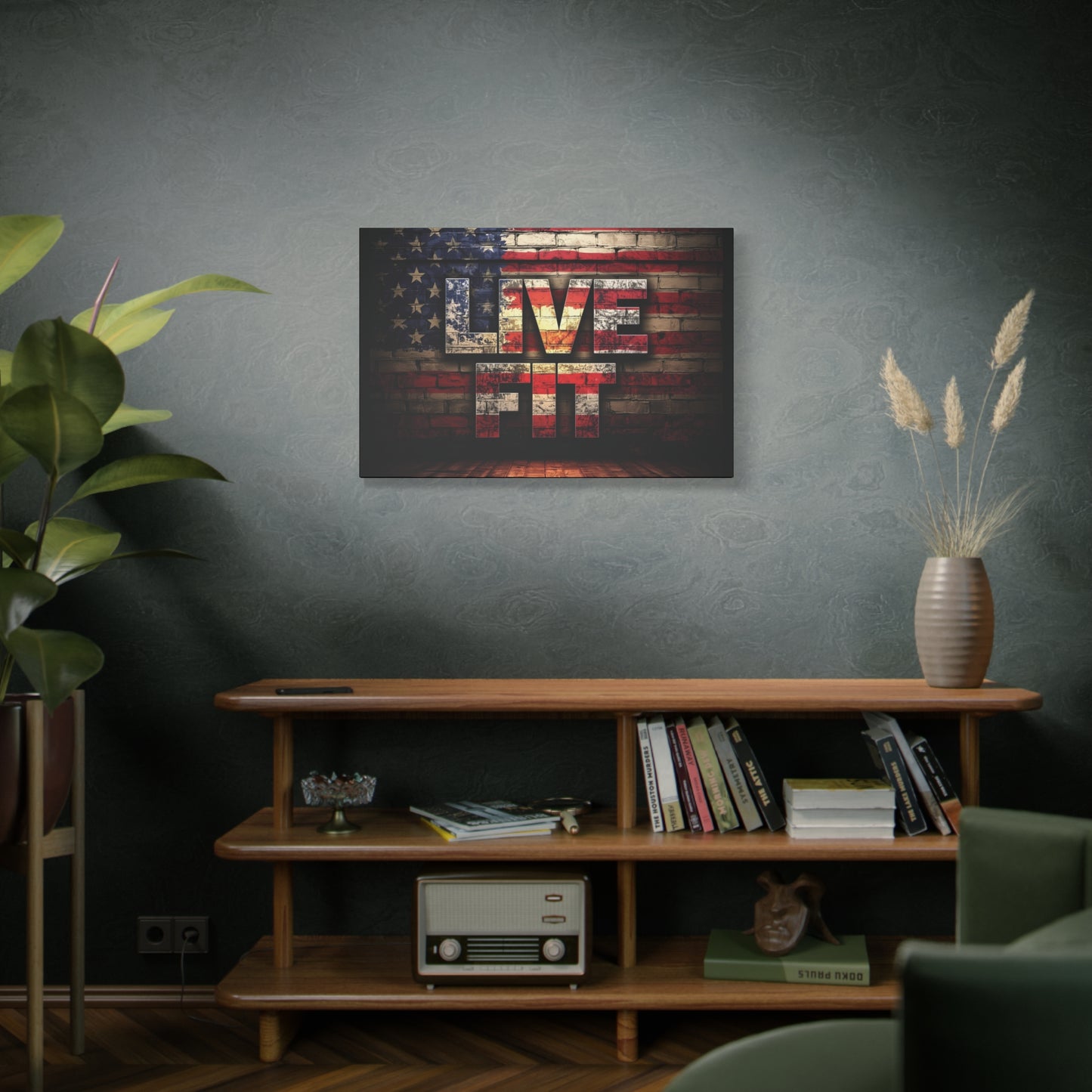American Pride Canvas Wall Art - Live Fit Decor - Fitness Motivation - Patriotic Gift - USA Flag Artwork - Red White Blue -