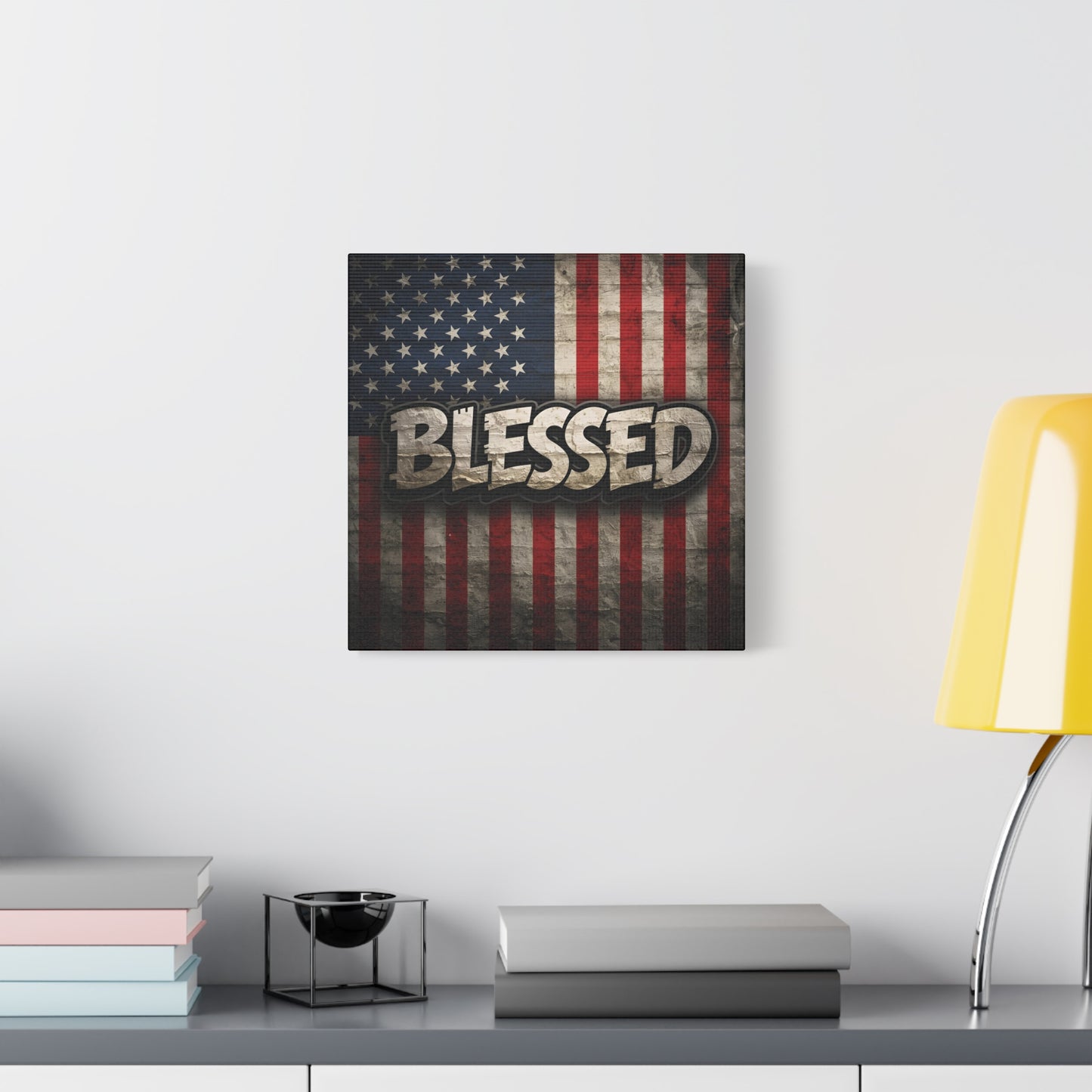 Blessed American Flag Canvas Wall Art, Patriotic Home Decor, Inspirational Gift, Rustic Wall Decor, Americana Artwork