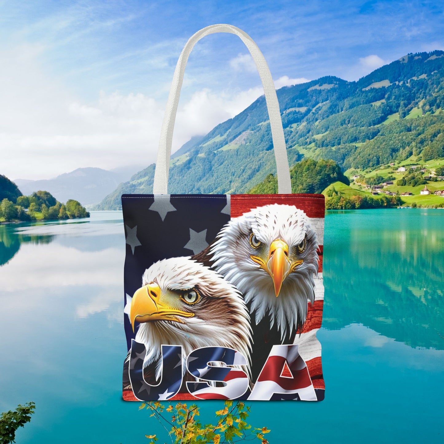 ๐บ๐ธ Patriotic ๐บ๐ธ USA ๐บ๐ธ Bald Eagles ๐บ๐ธ Tote Bag ๐บ๐ธ All Over Print ๐บ๐ธ American Flag Design ๐บ๐ธ Five Different Handle Colors ๐บ๐ธ Red ๐บ๐ธ Navy ๐บ๐ธ Black ๐บ๐ธ Beige ๐บ๐ธ White