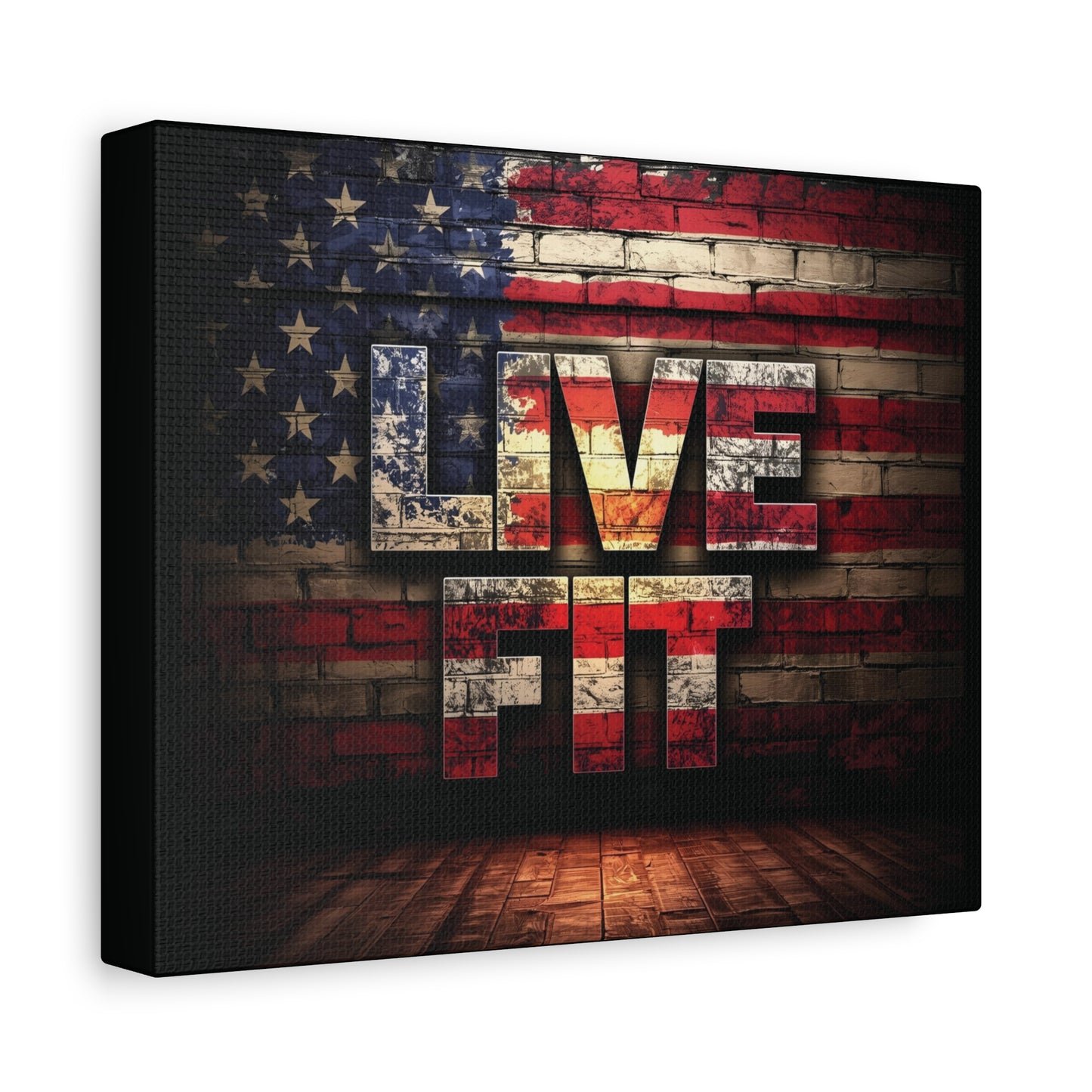 American Pride Canvas Wall Art - Live Fit Decor - Fitness Motivation - Patriotic Gift - USA Flag Artwork - Red White Blue -