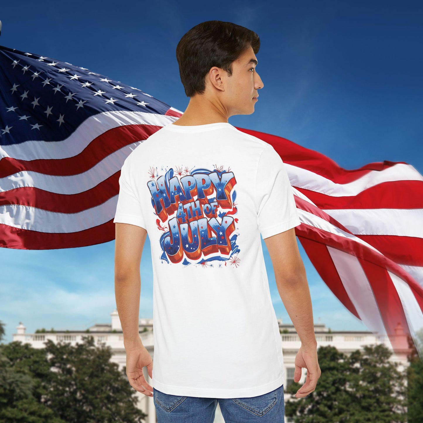 Happy 4th Of July, Print Design T-Shirt, Independence Day, American Flag, Bald Eagle, Red White Blue