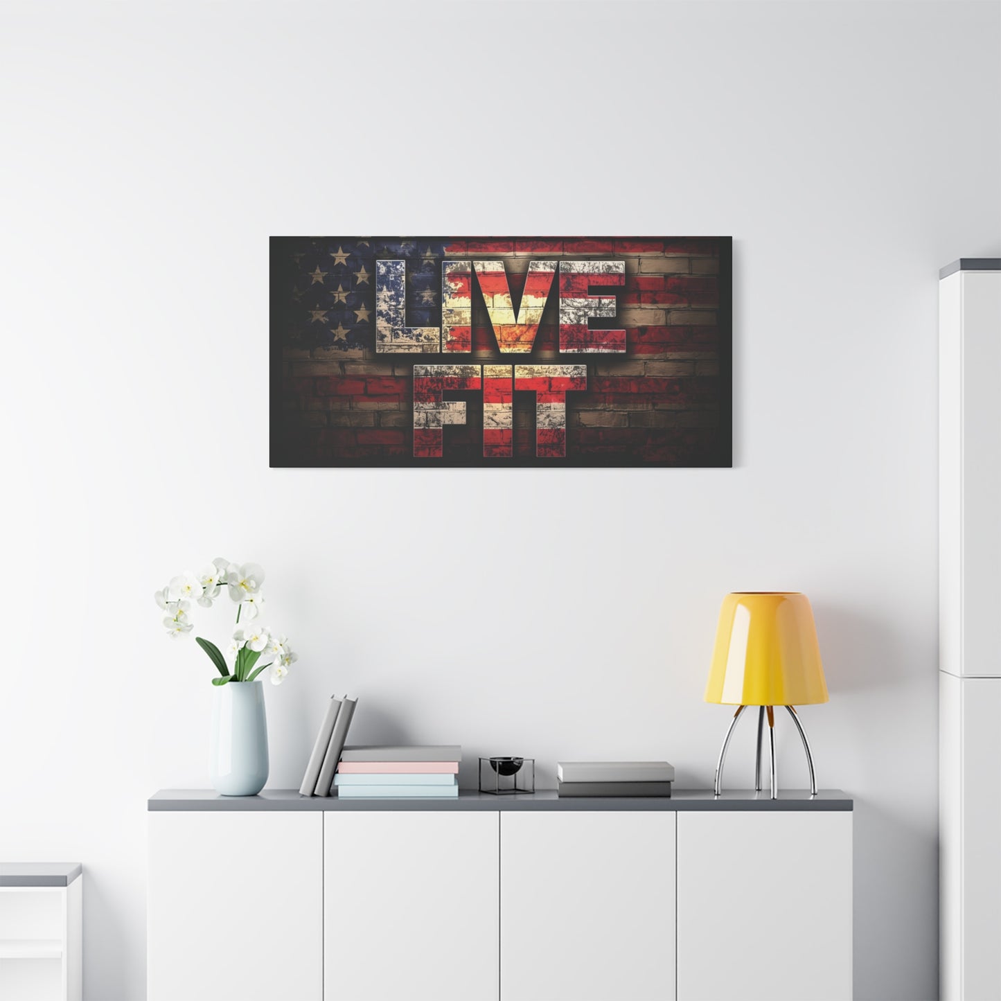 American Pride Canvas Wall Art - Live Fit Decor - Fitness Motivation - Patriotic Gift - USA Flag Artwork - Red White Blue -