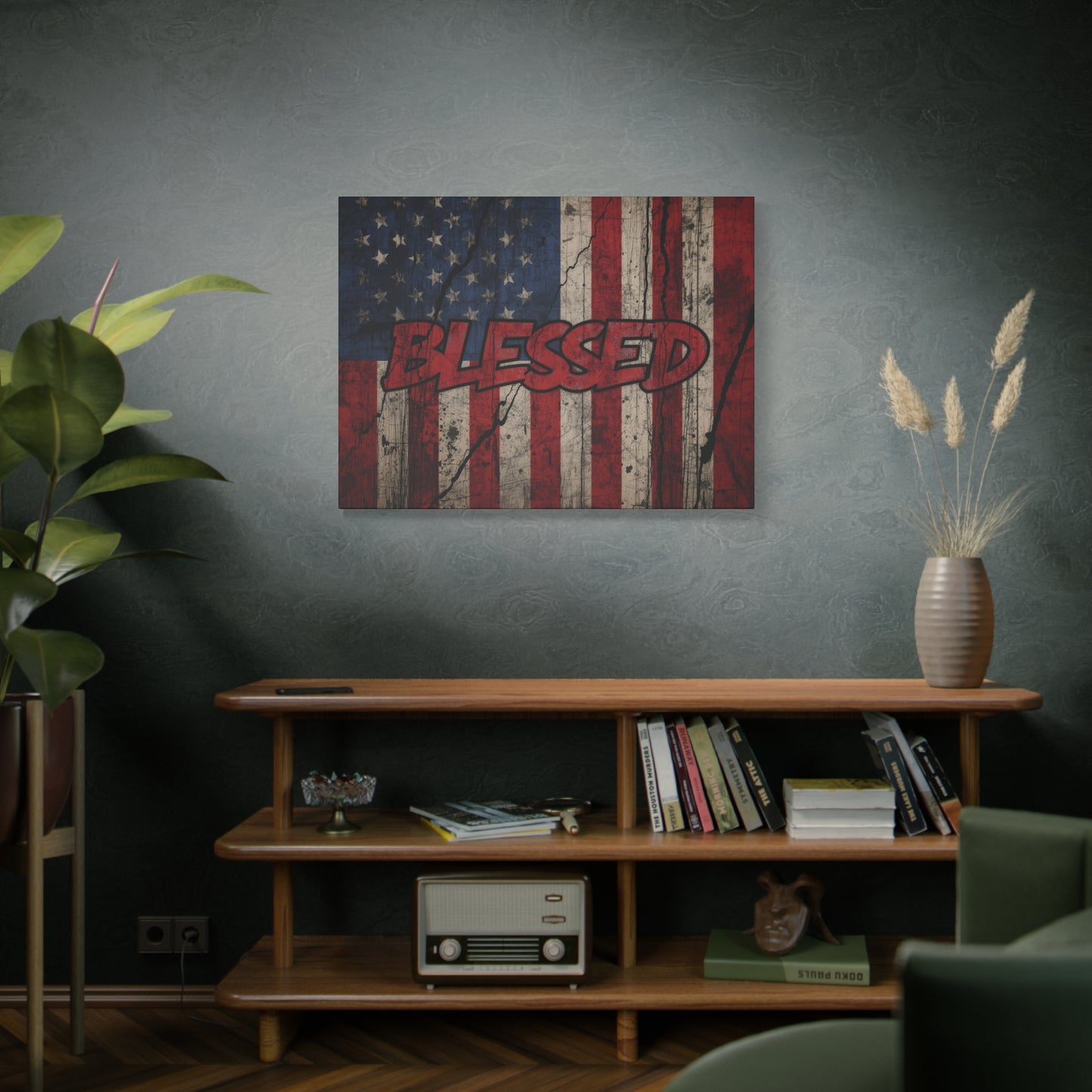 Blessed Patriotic Canvas Wall Art, Americana Decor, Home Wall Decoration, Rustic Flag Artwork, US Flag Decor