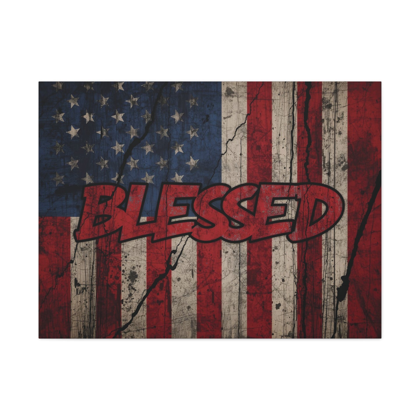 Blessed Patriotic Canvas Wall Art, Americana Decor, Home Wall Decoration, Rustic Flag Artwork, US Flag Decor