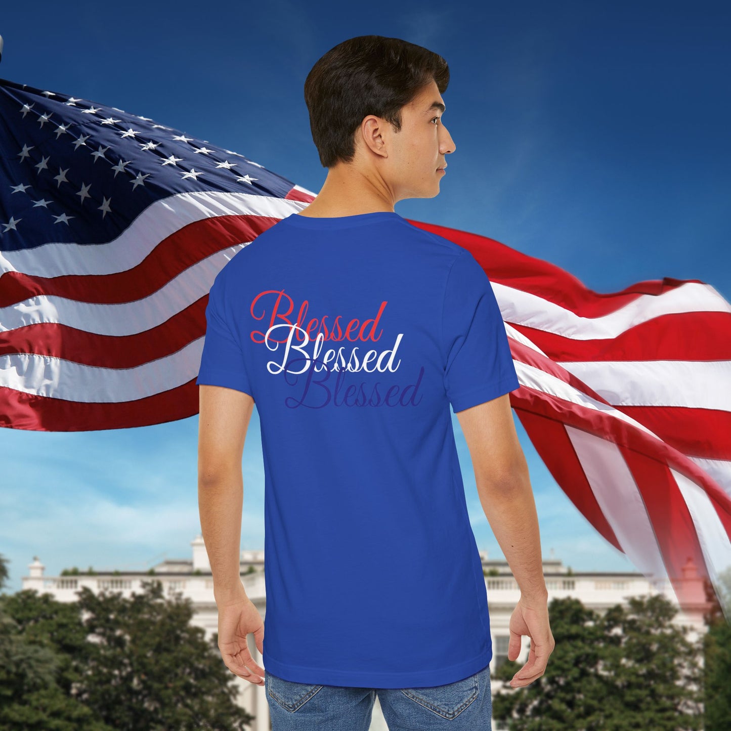 Red White Blue Blessed Design Unisex Tee