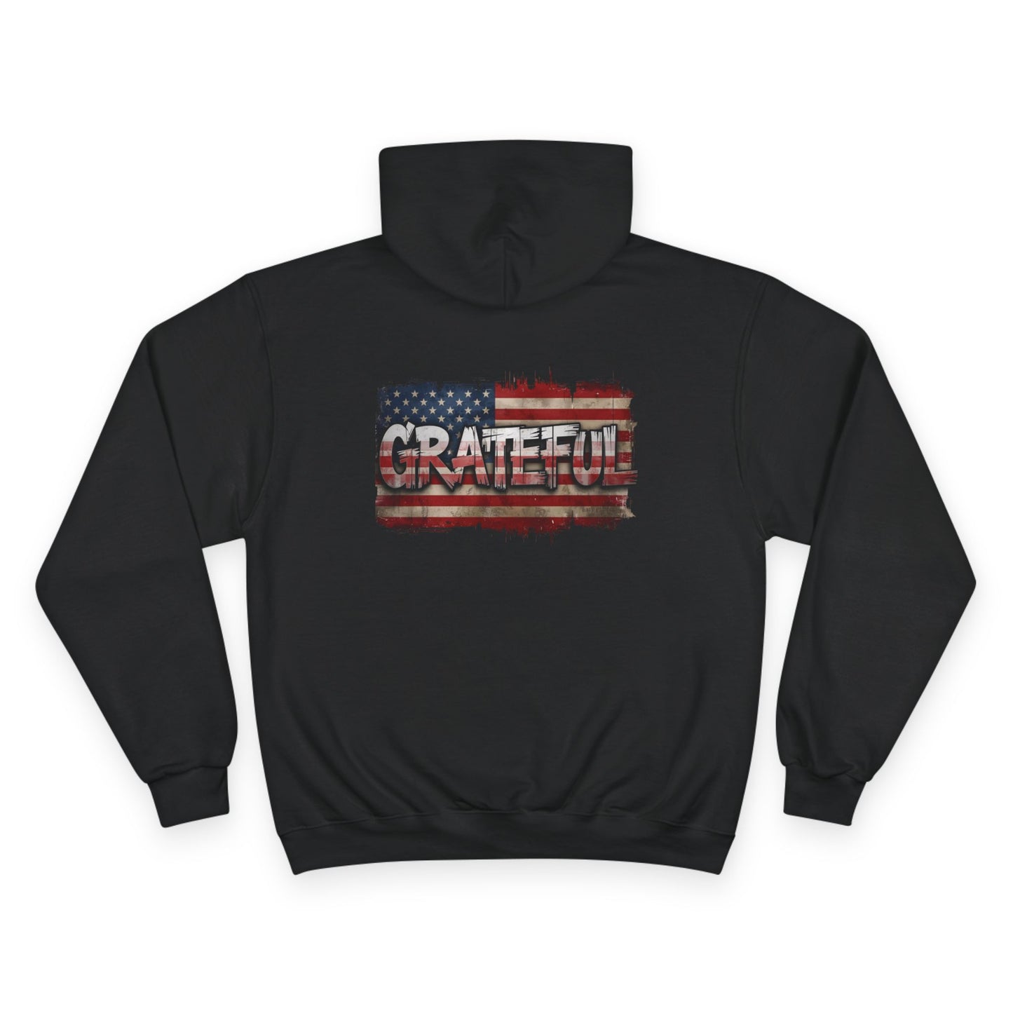Champion Hoodie - Grateful American Flag - Red White Blue Backdrop