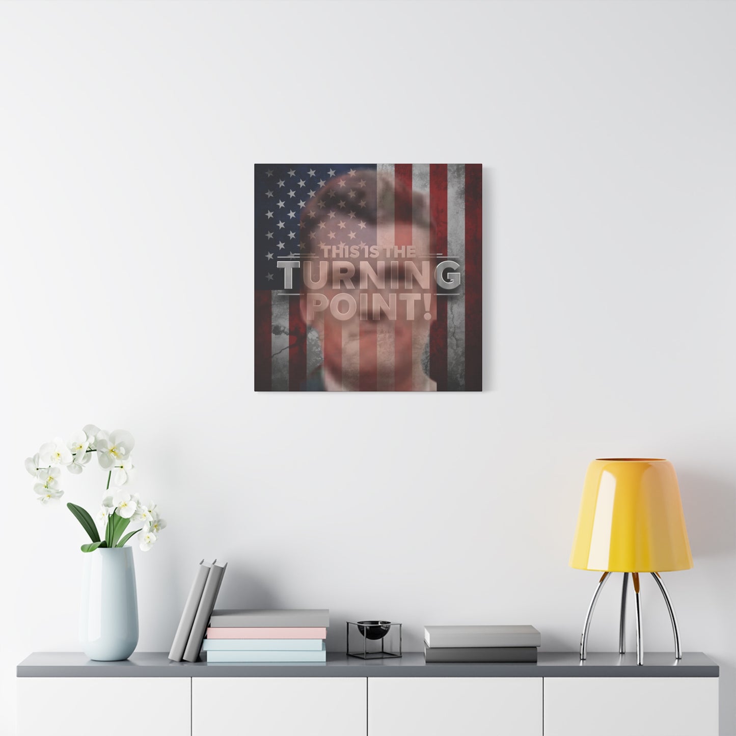 Inspirational Gallery Wrap Canvas Wall Art - Motivational Home Decor - Charlie Kirk - This Is The Turning Point! Artwork - Unique Gift Idea - American Flag Backdrop Design