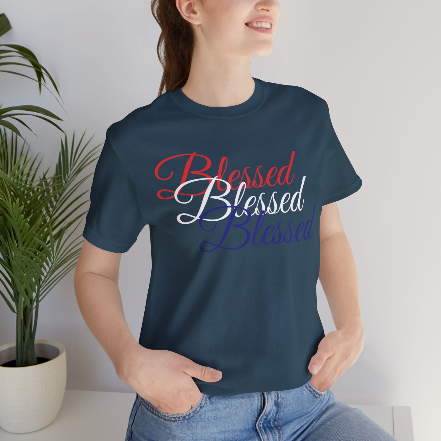Red White Blue Blessed Design Unisex Tee