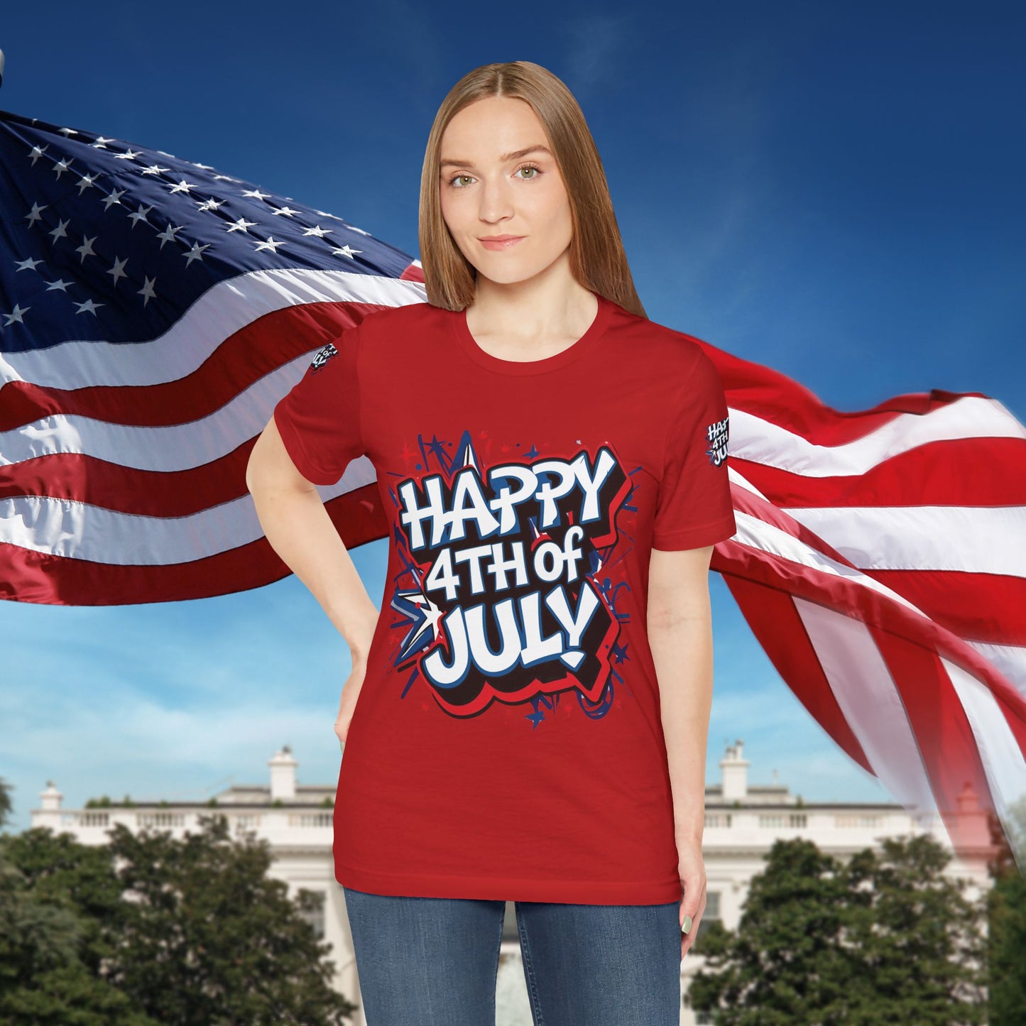 Happy 4th Of July Unisex Jersey Short Sleeve Tee, Independence Day T-Shirt, Patriotic Shirt, Red White Blue Tee, USA Celebration Top