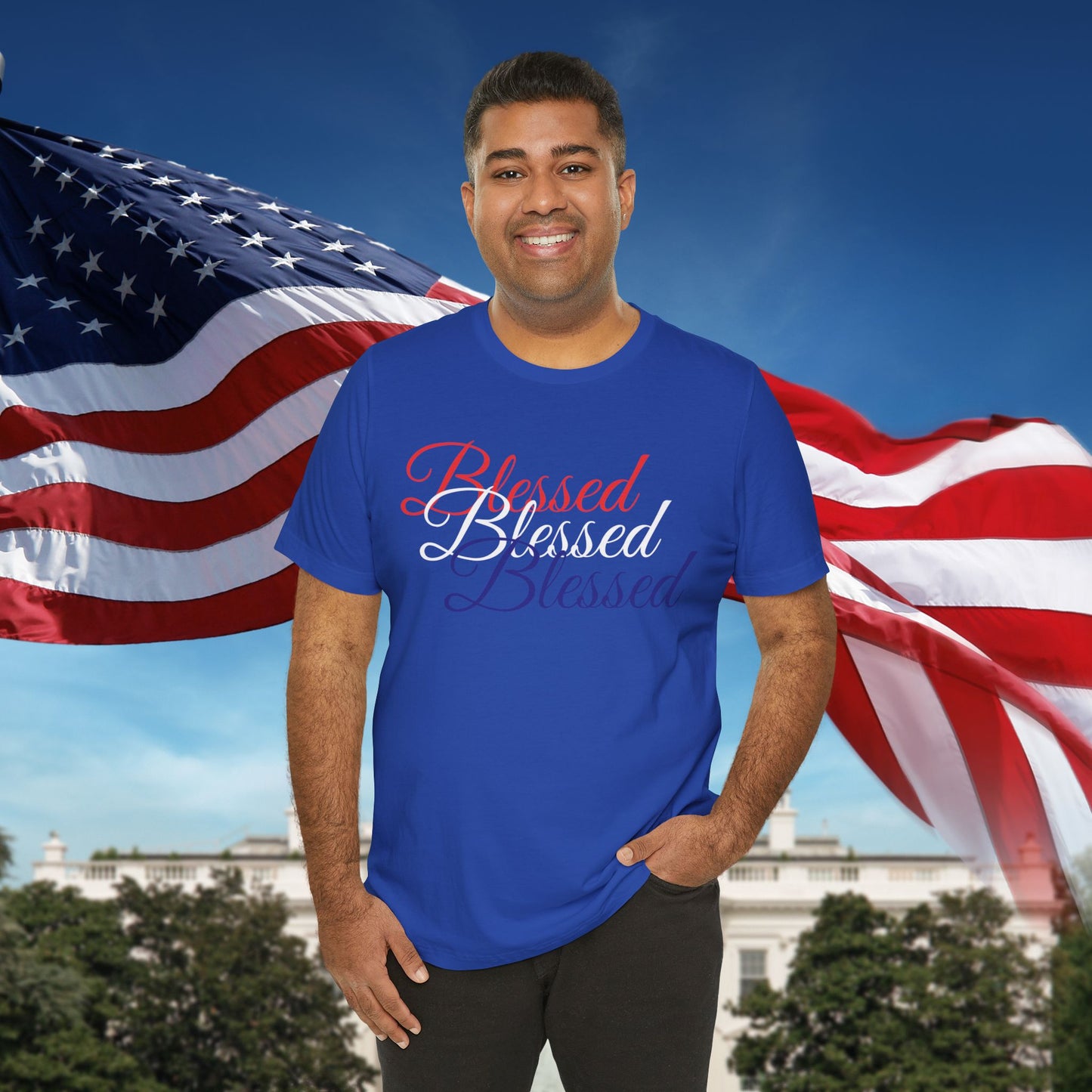 Red White Blue Blessed Design Unisex Tee