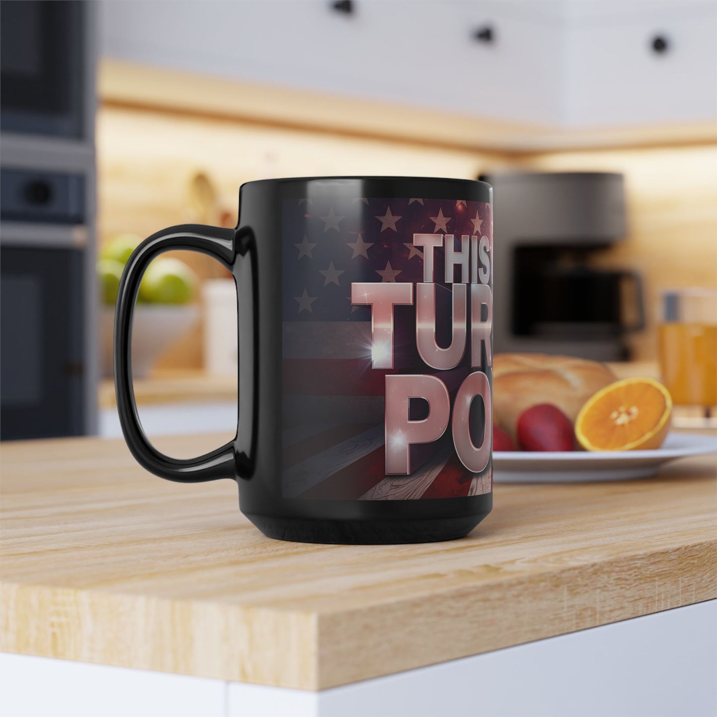 This Is The Turning Point! American Flag Backdrop Design - Sleek Motivational Ceramic Black Mug - 11oz - 15oz -