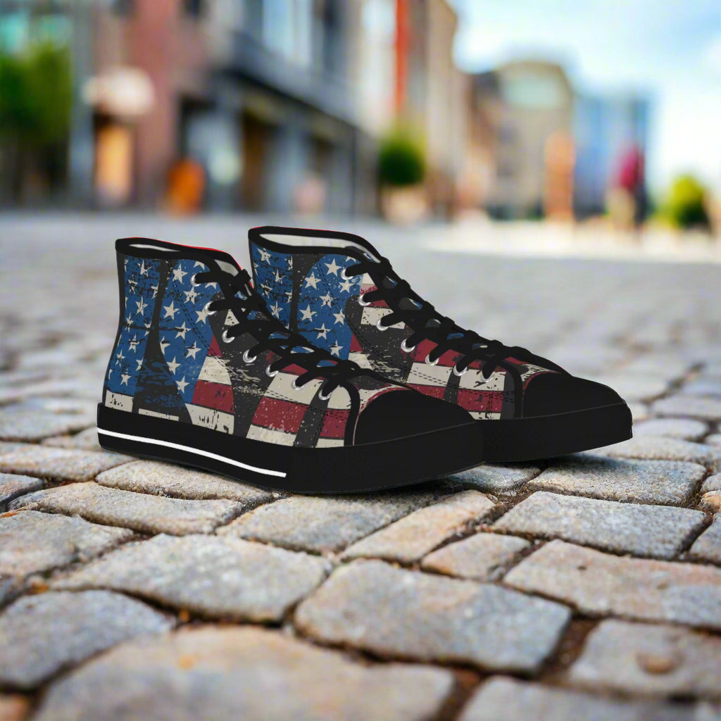 💥USA 💥 Red White & Blue 💥Unisex 💥 High Top Sneakers 💥 Patriotic Vibe 💥 Full Wrap Around Print 💥