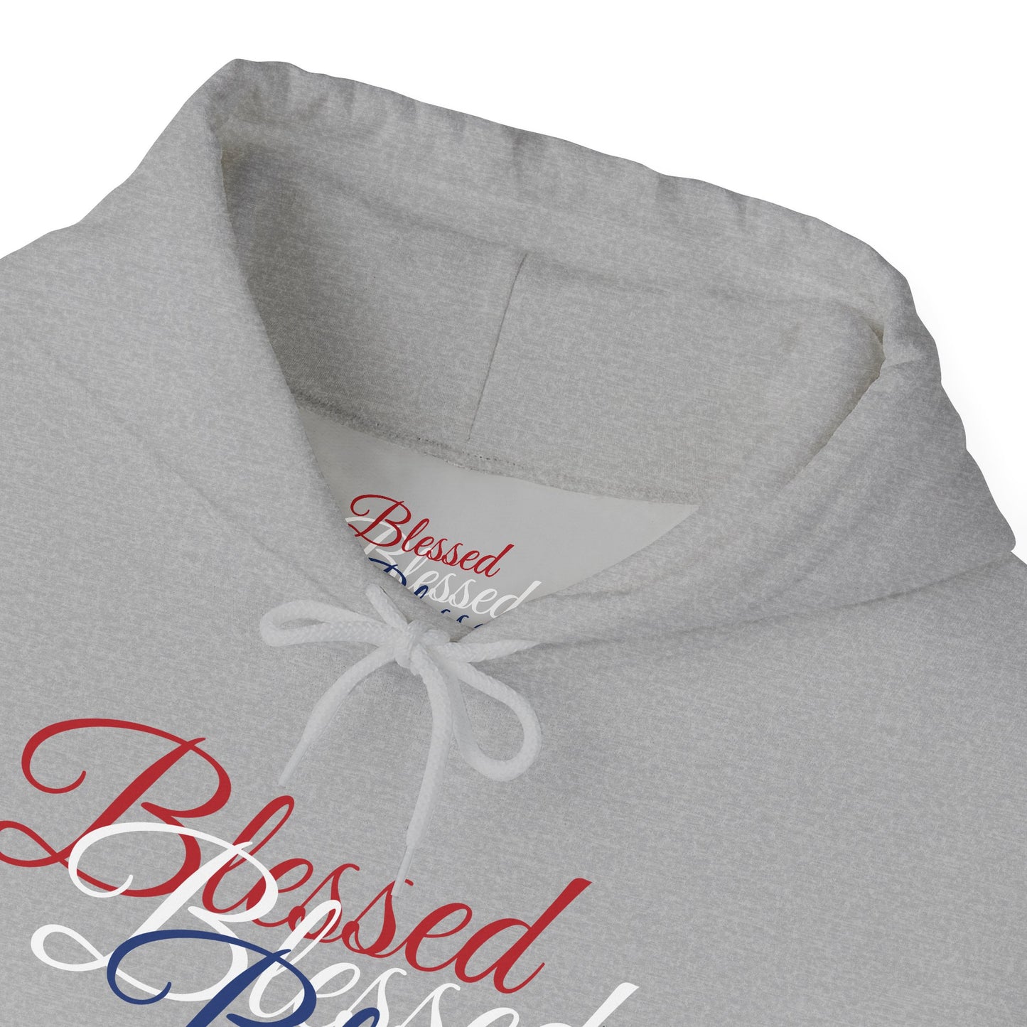 Blessed Hoodie – Patriotic Red, White & Blue Unisex Pullover Sweatshirt with Front & Back Print – Cozy, Positive Vibes Gift
