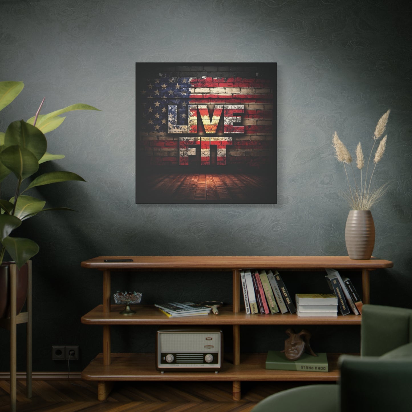 American Pride Canvas Wall Art - Live Fit Decor - Fitness Motivation - Patriotic Gift - USA Flag Artwork - Red White Blue -