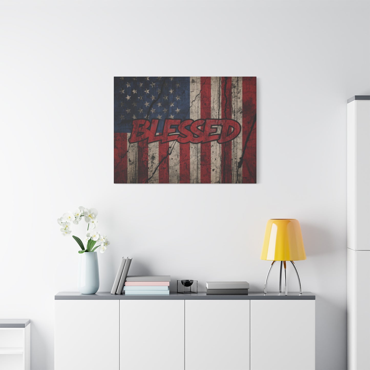 Blessed Patriotic Canvas Wall Art, Americana Decor, Home Wall Decoration, Rustic Flag Artwork, US Flag Decor