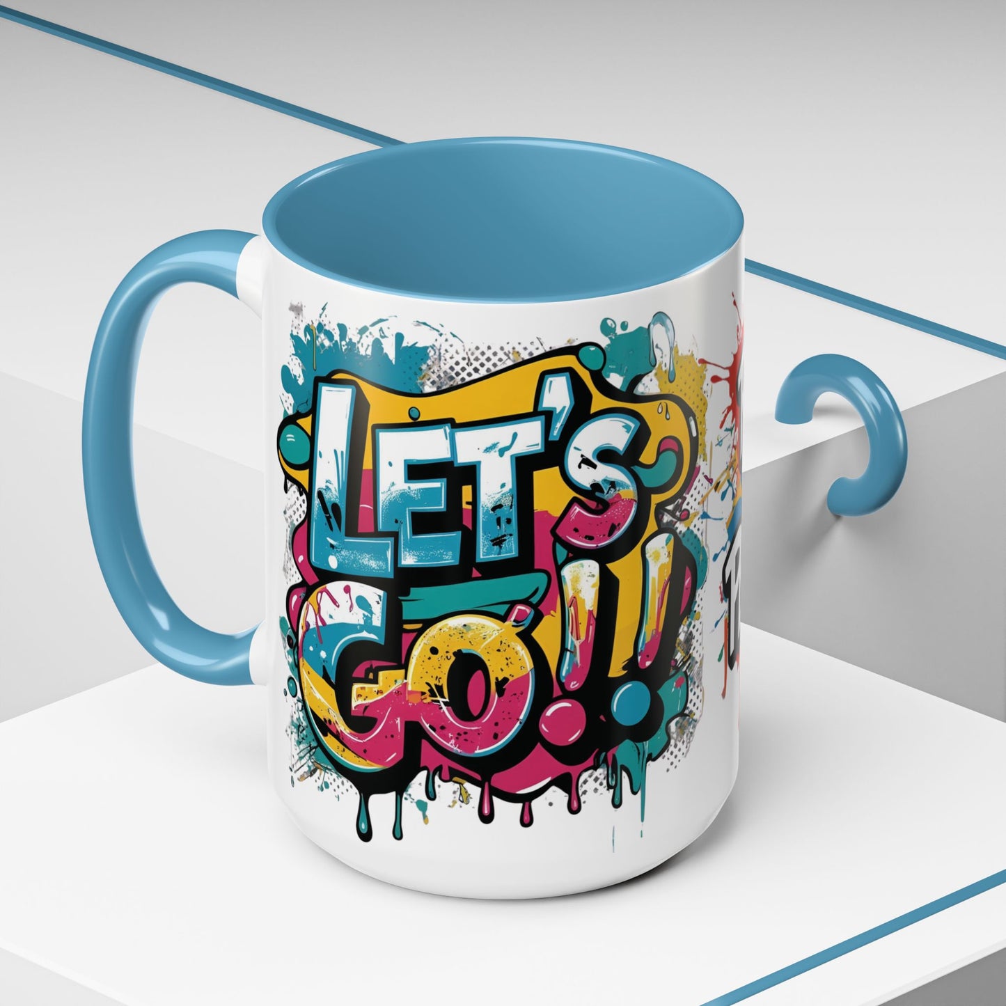Vibrant Ceramic Mug Inspirational Let's Go! Graffiti Mug Coffee Mug Progress Not Perfection Sizes 11oz & 15oz Birthday Gift Graduation Gift 8 Different Color Options