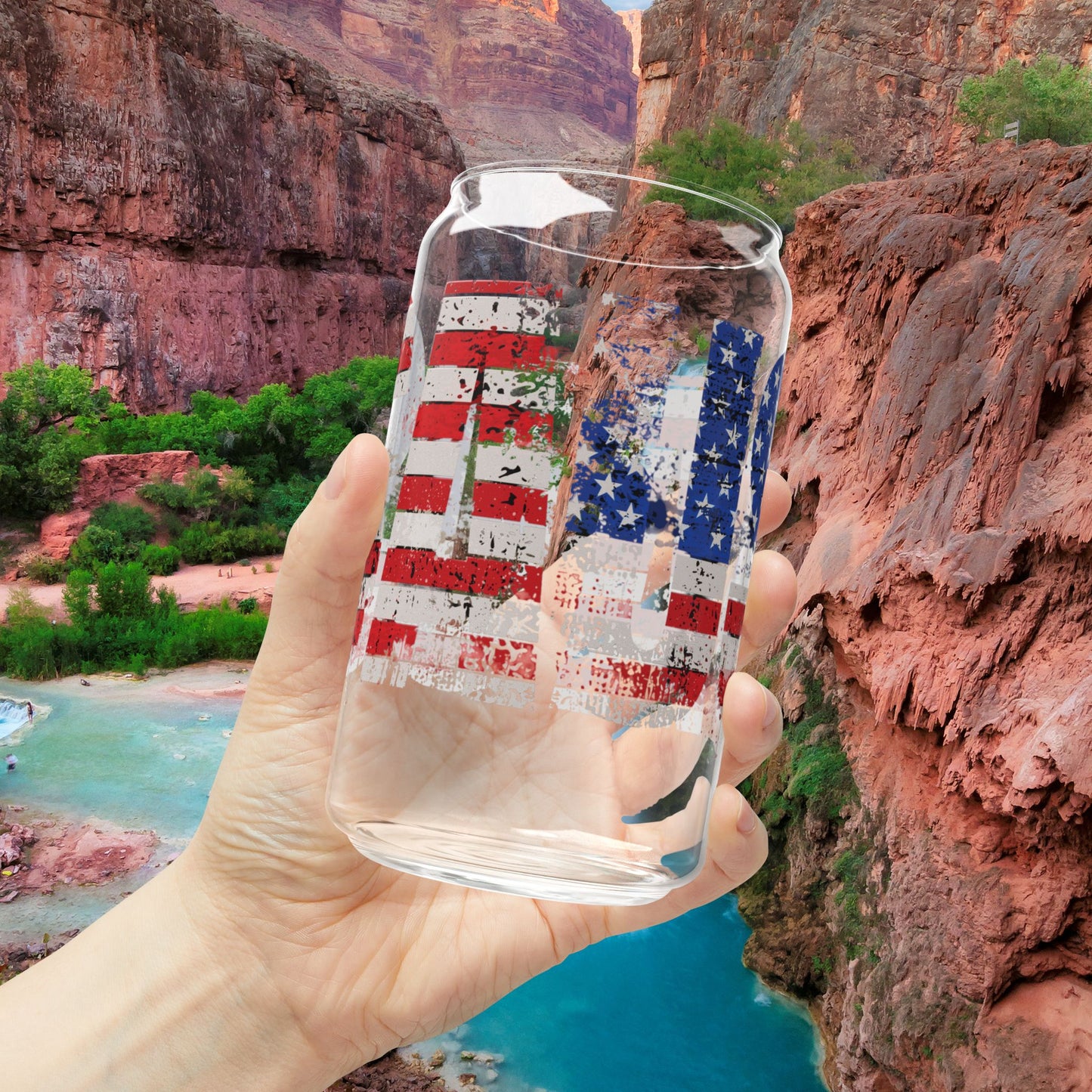 π₯ USA Pride π₯ 16 oz π₯ Clear π₯ Tempered π₯ Sipper Glass π₯Gasket-Push Bamboo Lid π₯