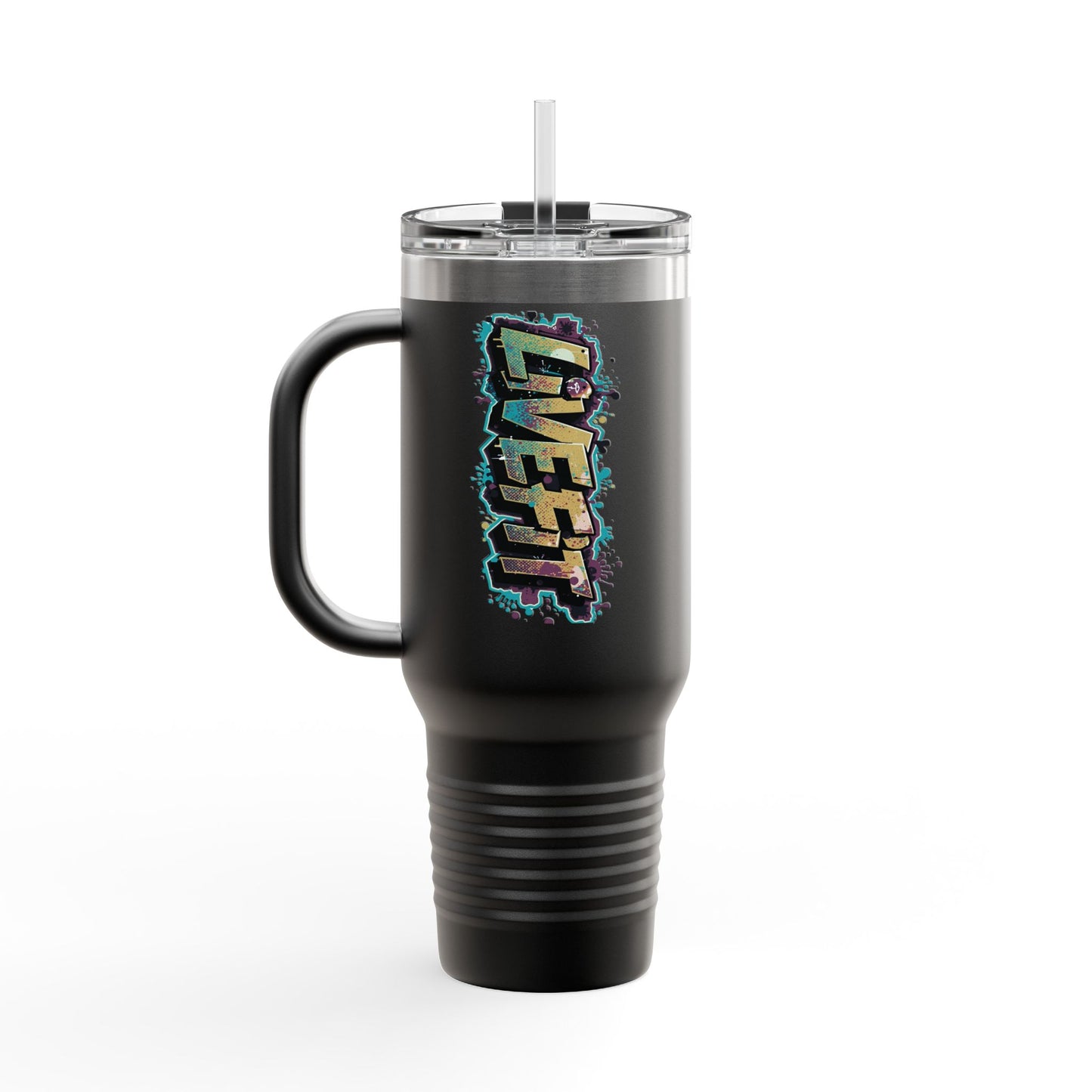 Insulated Travel Mug, Live Fit, 40oz Fitness Water Bottle, Gym Coffee Cup, Durable Travel Tumbler, Motivational Drinkware