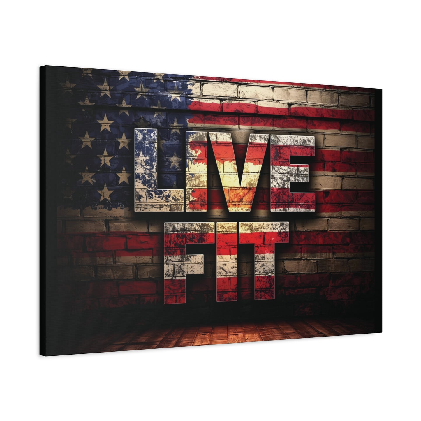 American Pride Canvas Wall Art - Live Fit Decor - Fitness Motivation - Patriotic Gift - USA Flag Artwork - Red White Blue -