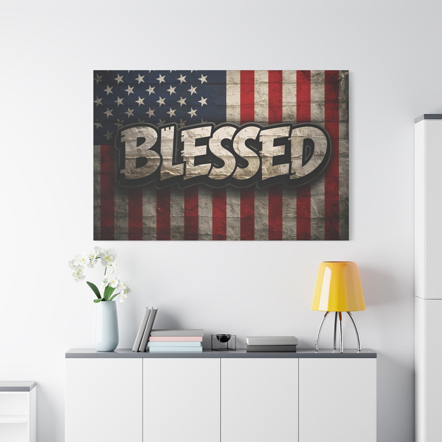 Blessed American Flag Canvas Wall Art, Patriotic Home Decor, Inspirational Gift, Rustic Wall Decor, Americana Artwork