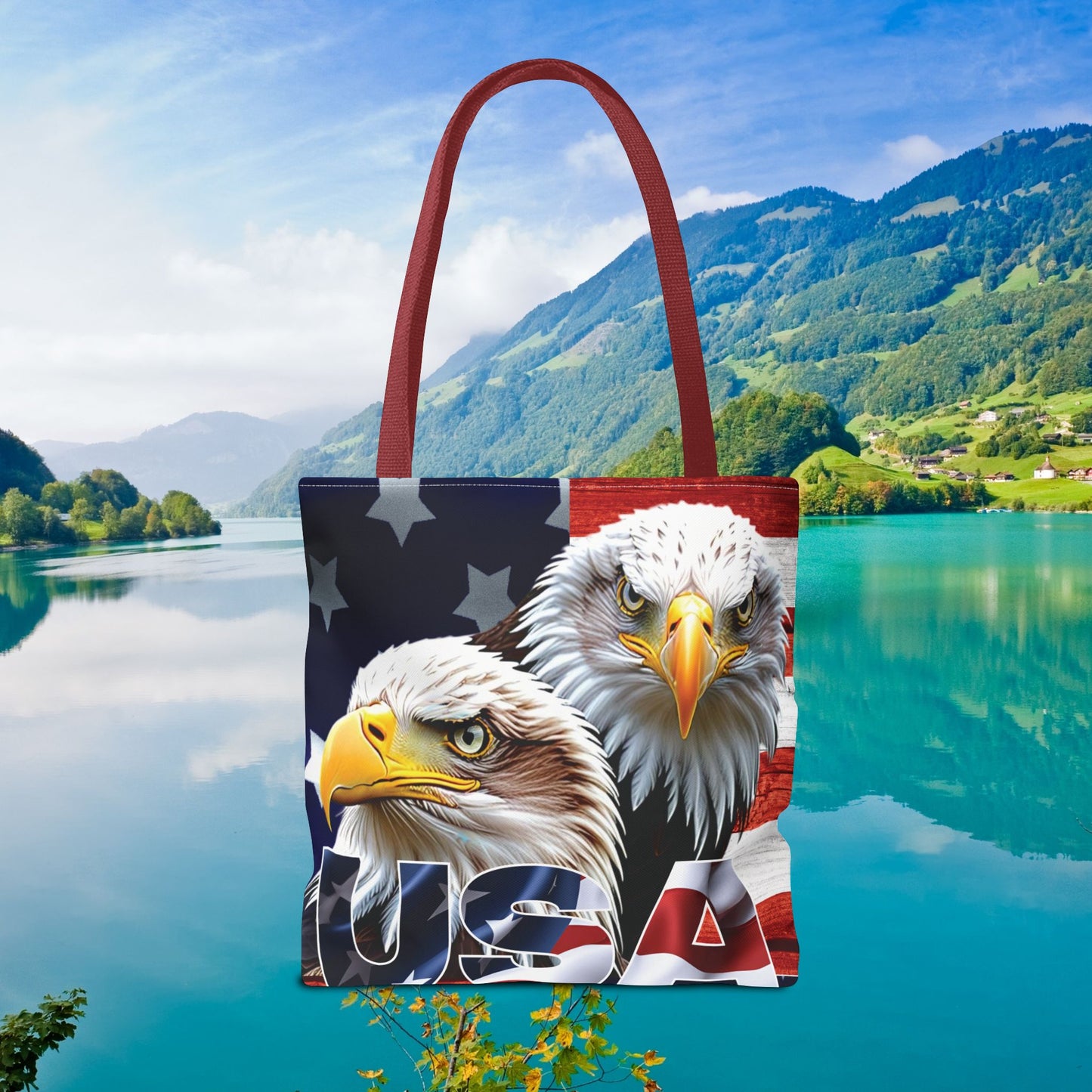 ๐บ๐ธ Patriotic ๐บ๐ธ USA ๐บ๐ธ Bald Eagles ๐บ๐ธ Tote Bag ๐บ๐ธ All Over Print ๐บ๐ธ American Flag Design ๐บ๐ธ Five Different Handle Colors ๐บ๐ธ Red ๐บ๐ธ Navy ๐บ๐ธ Black ๐บ๐ธ Beige ๐บ๐ธ White