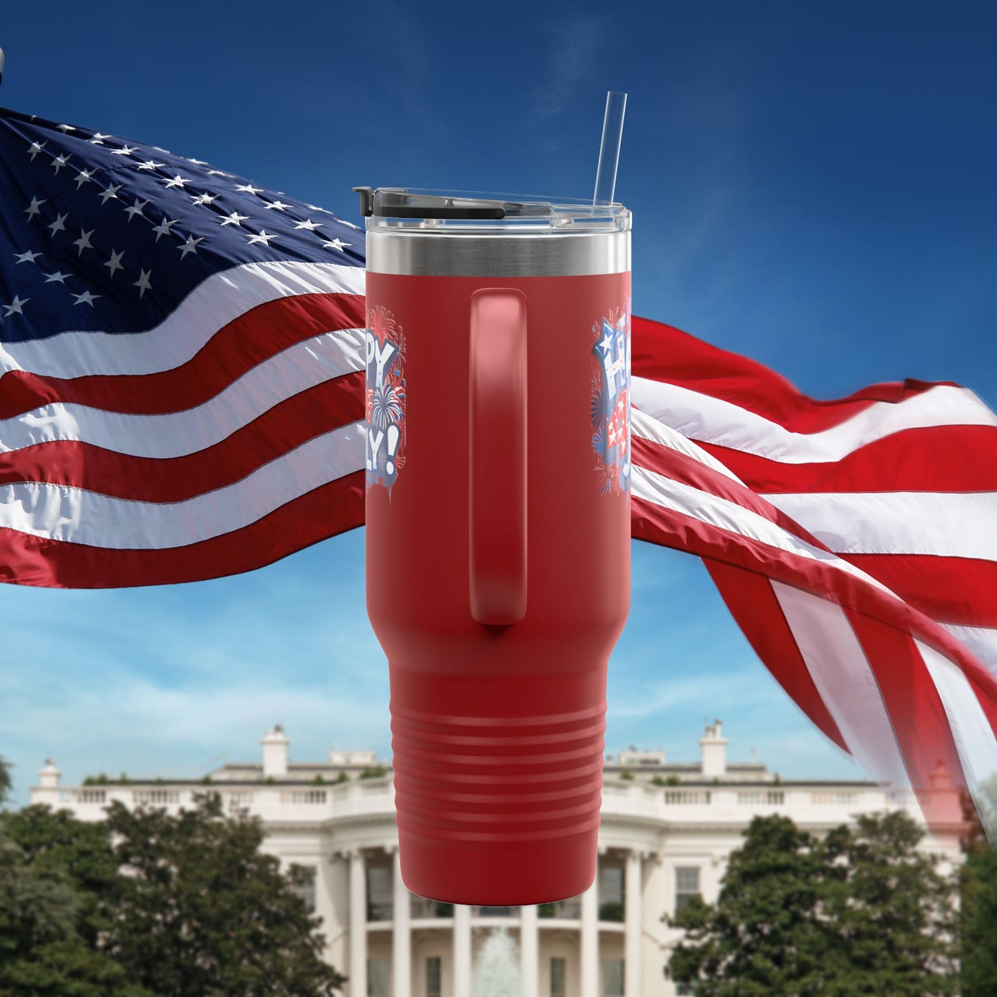 Patriotic Insulated Travel Mug - 40oz - Perfect for 4th of July Celebrations, BBQs, Camping, Family Gatherings, Gifts!
