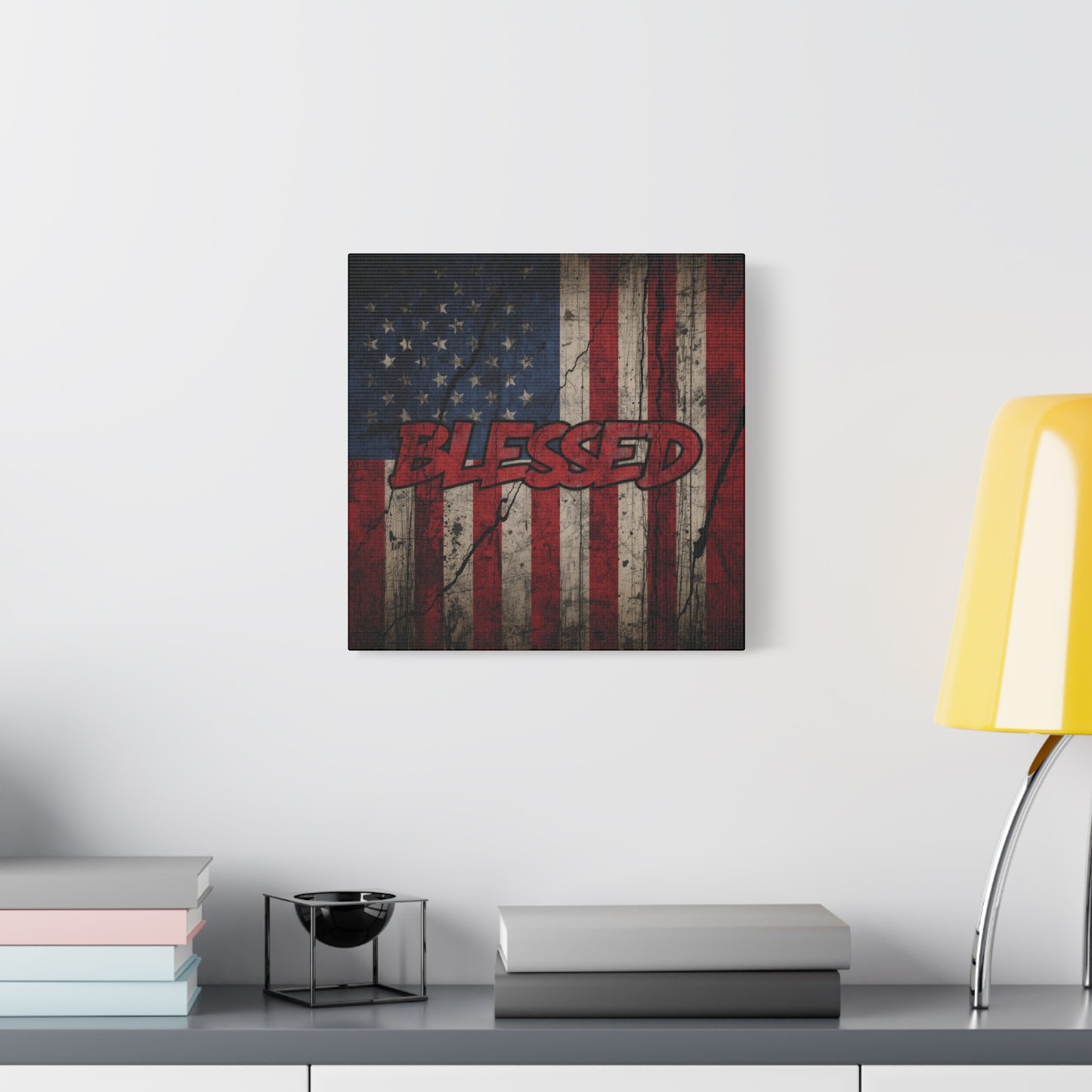 Blessed Patriotic Canvas Wall Art, Americana Decor, Home Wall Decoration, Rustic Flag Artwork, US Flag Decor