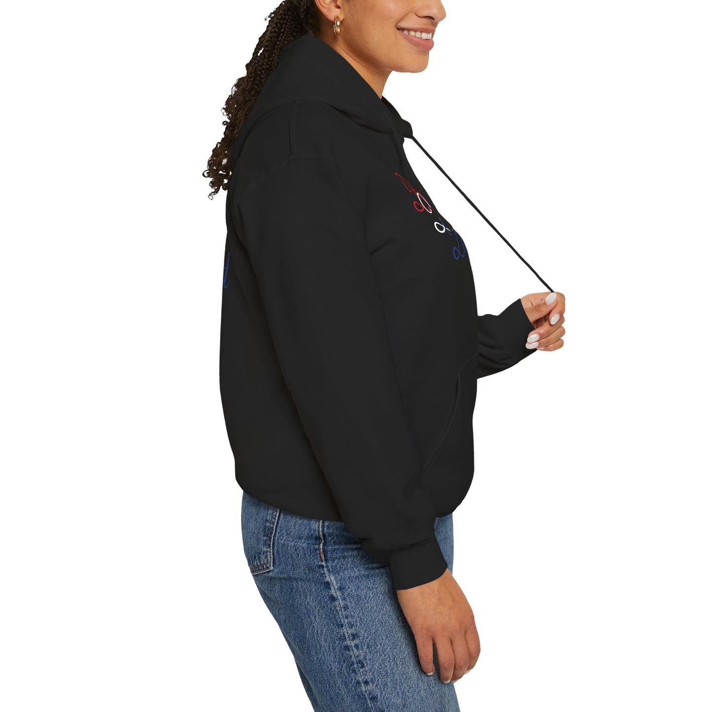 Blessed Hoodie – Patriotic Red, White & Blue Unisex Pullover Sweatshirt with Front & Back Print – Cozy, Positive Vibes Gift