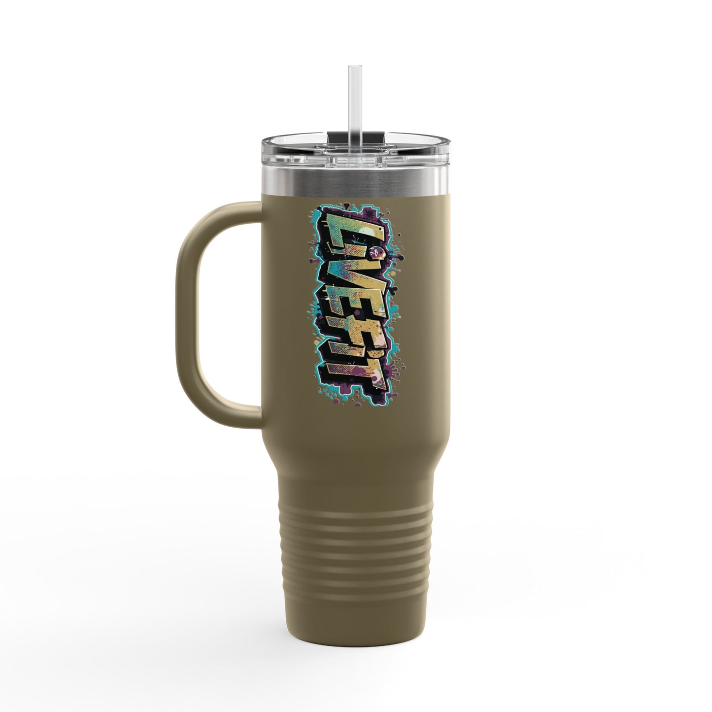 Insulated Travel Mug, Live Fit, 40oz Fitness Water Bottle, Gym Coffee Cup, Durable Travel Tumbler, Motivational Drinkware
