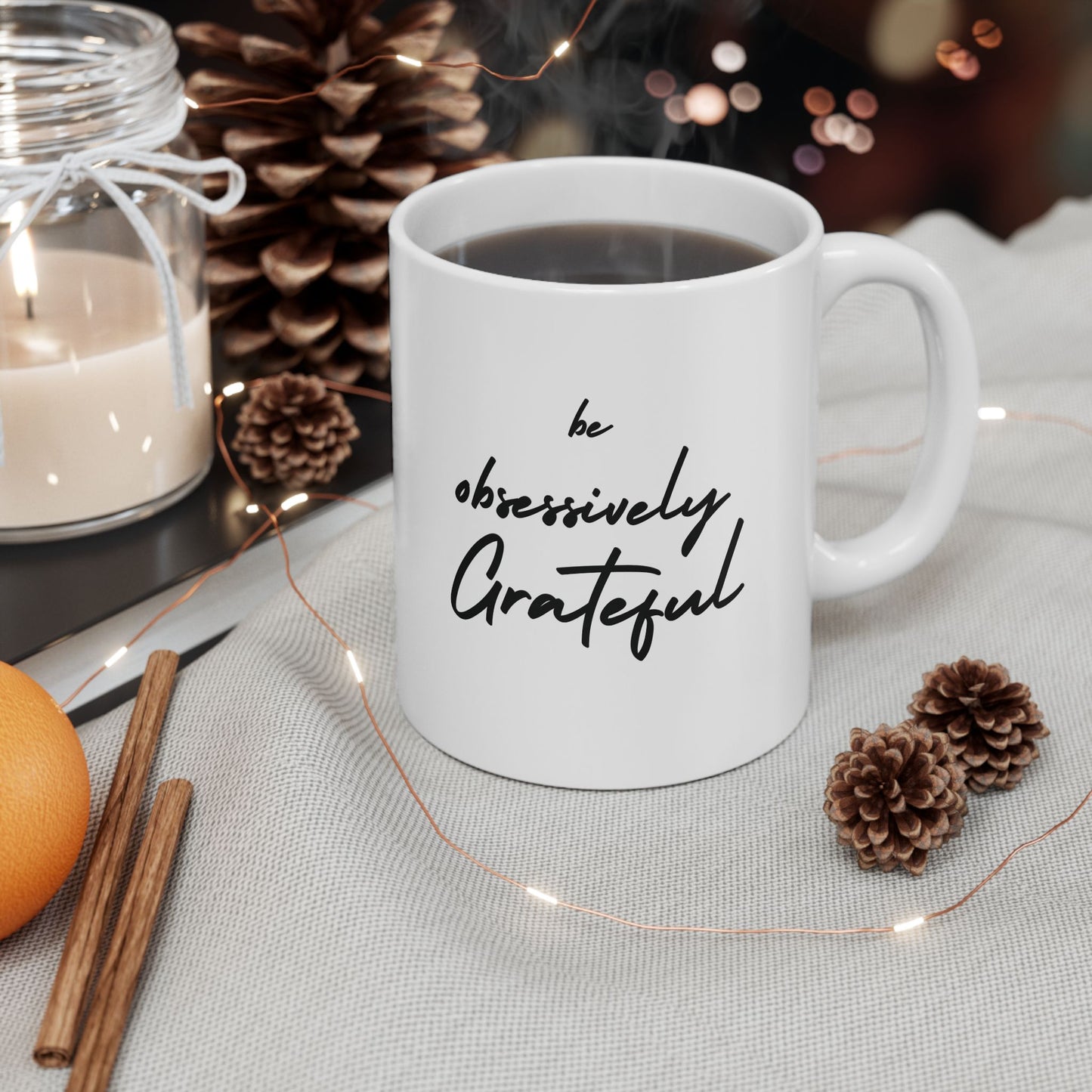 Gratitude Ceramic Mug - Inspiring Be Obsessively Grateful 11oz & 15oz Coffee Cup, Perfect Gift for Friends, Motivational Office Decor, Daily Affirmation, Home & Kitchen