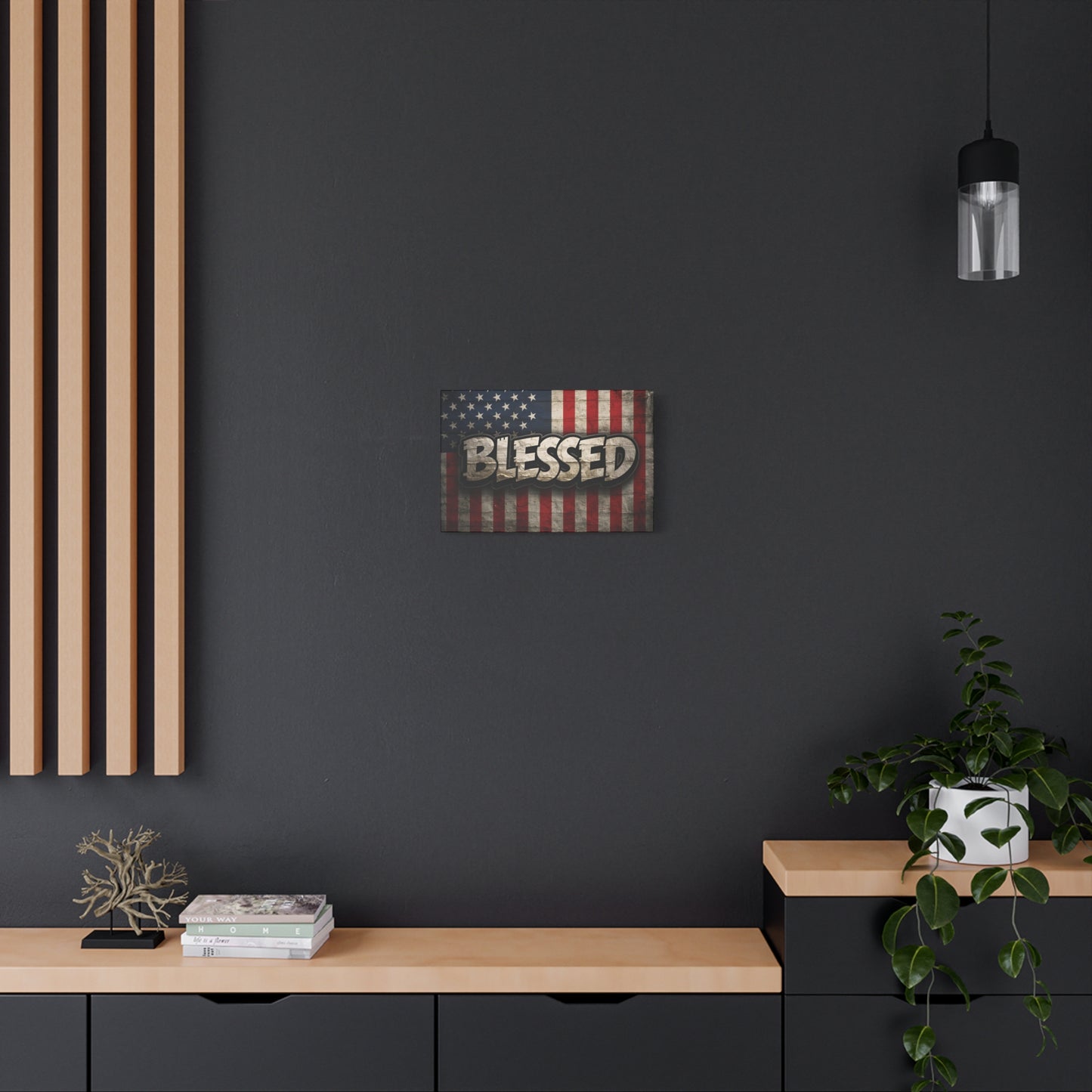 Blessed American Flag Canvas Wall Art, Patriotic Home Decor, Inspirational Gift, Rustic Wall Decor, Americana Artwork