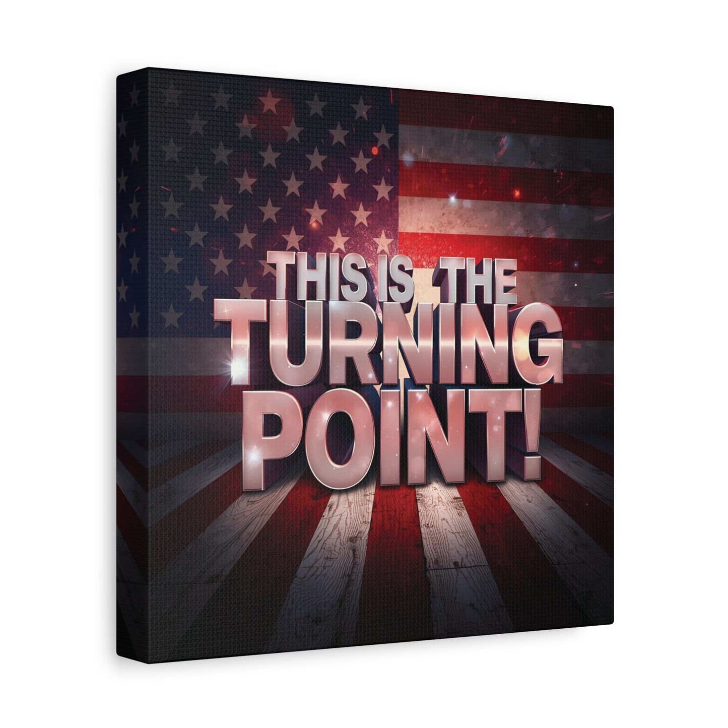 Gallery Wrapped Canvas Wall Art - Charlie Kirk Inspired - This Is The Turning Point! - Red White Blue - American Flag Backdrop Design - Multiple Sizes -