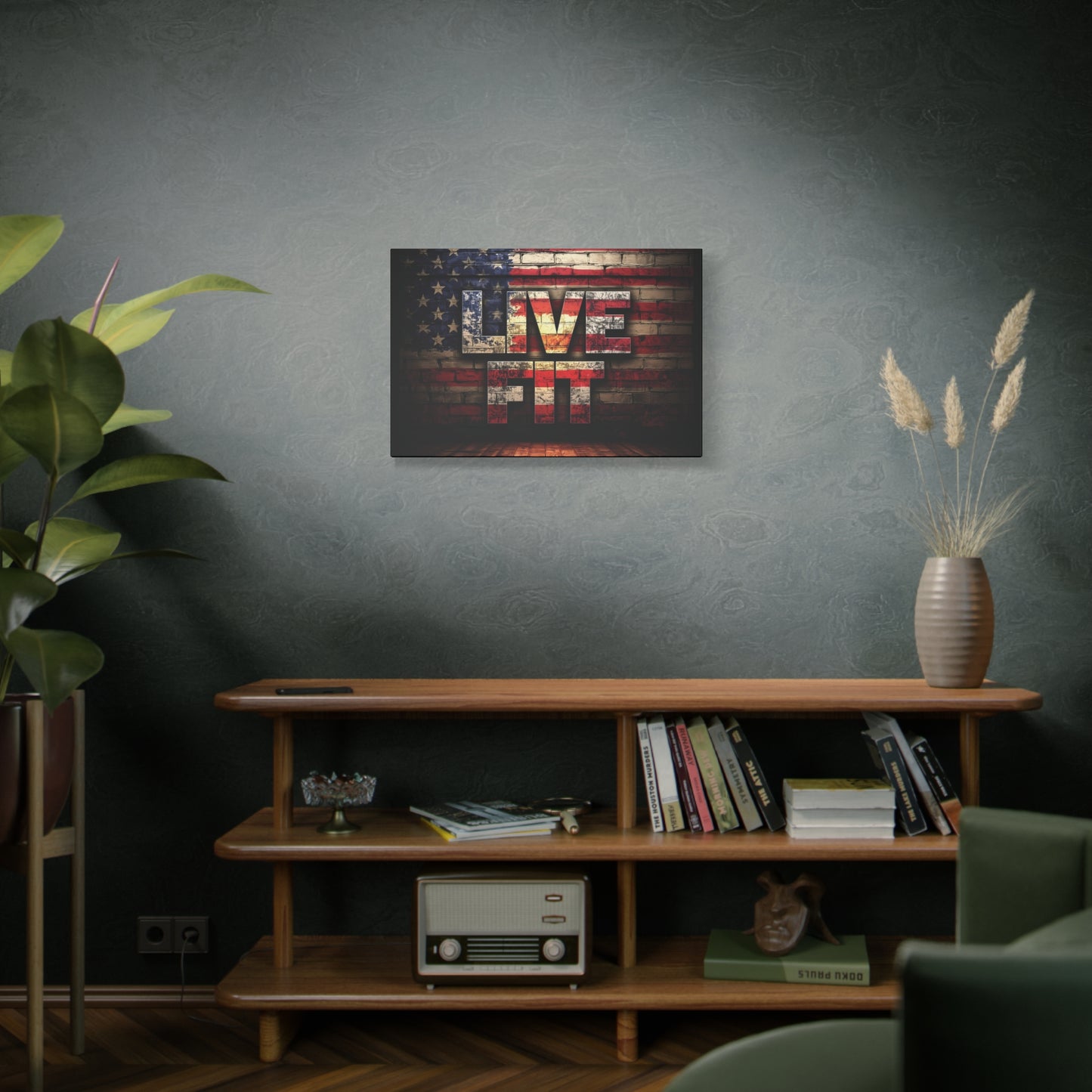 American Pride Canvas Wall Art - Live Fit Decor - Fitness Motivation - Patriotic Gift - USA Flag Artwork - Red White Blue -