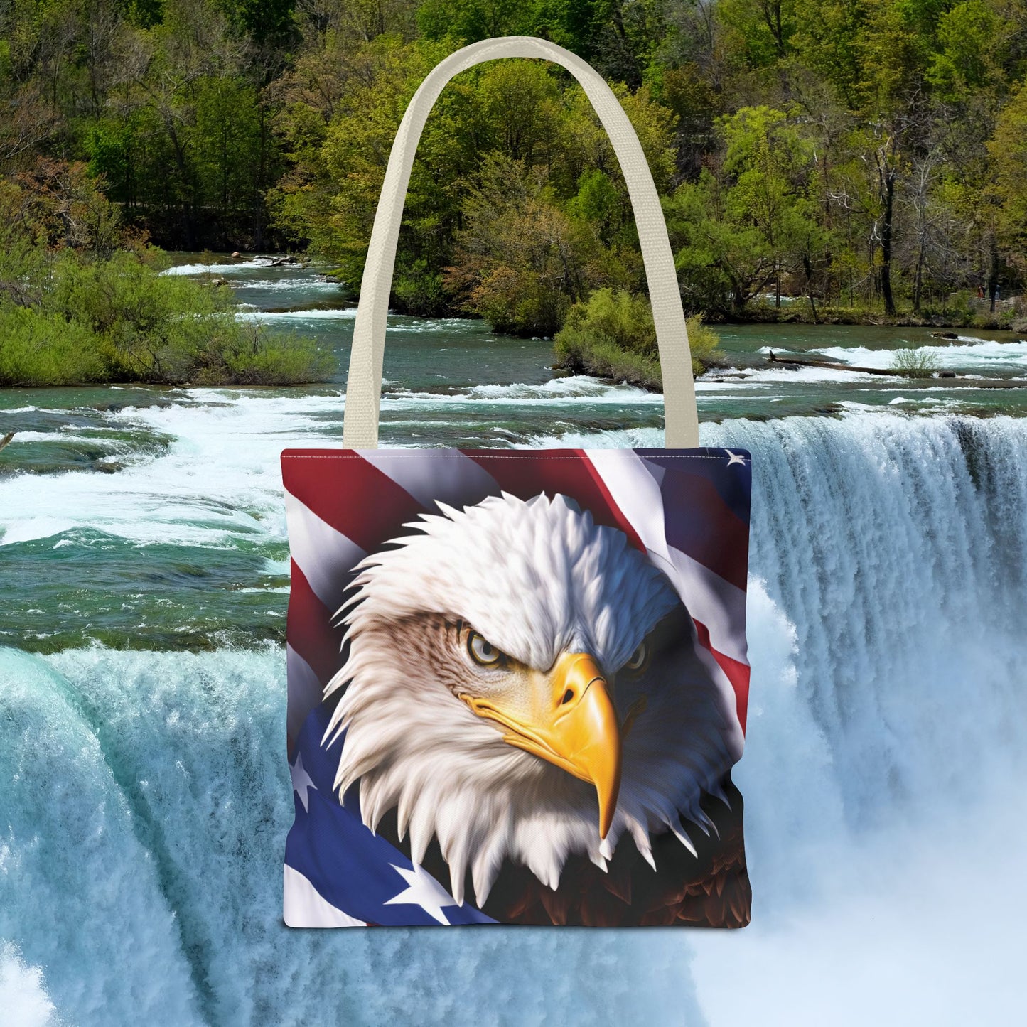Patriotic Stylish American Flag Bald Eagle Red White & Blue All Over Print Tote Bag