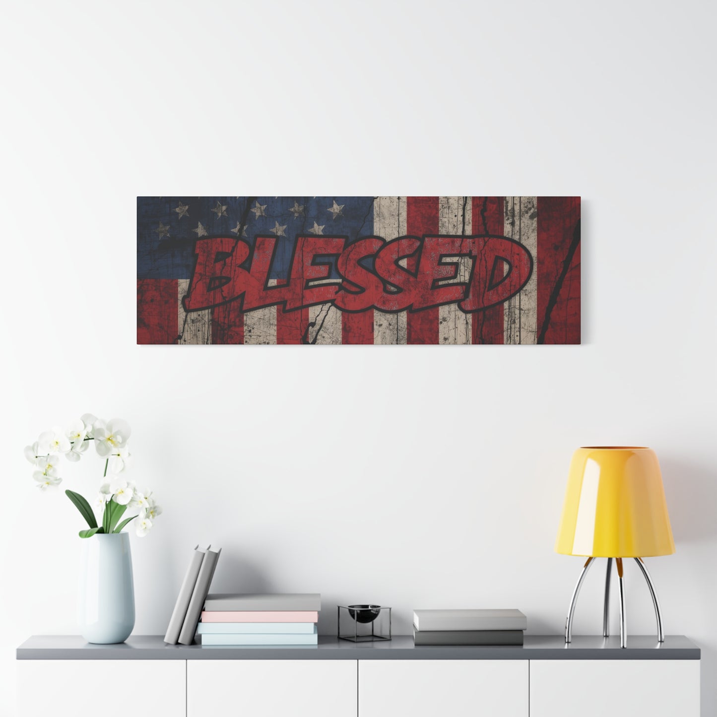 Blessed Patriotic Canvas Wall Art, Americana Decor, Home Wall Decoration, Rustic Flag Artwork, US Flag Decor