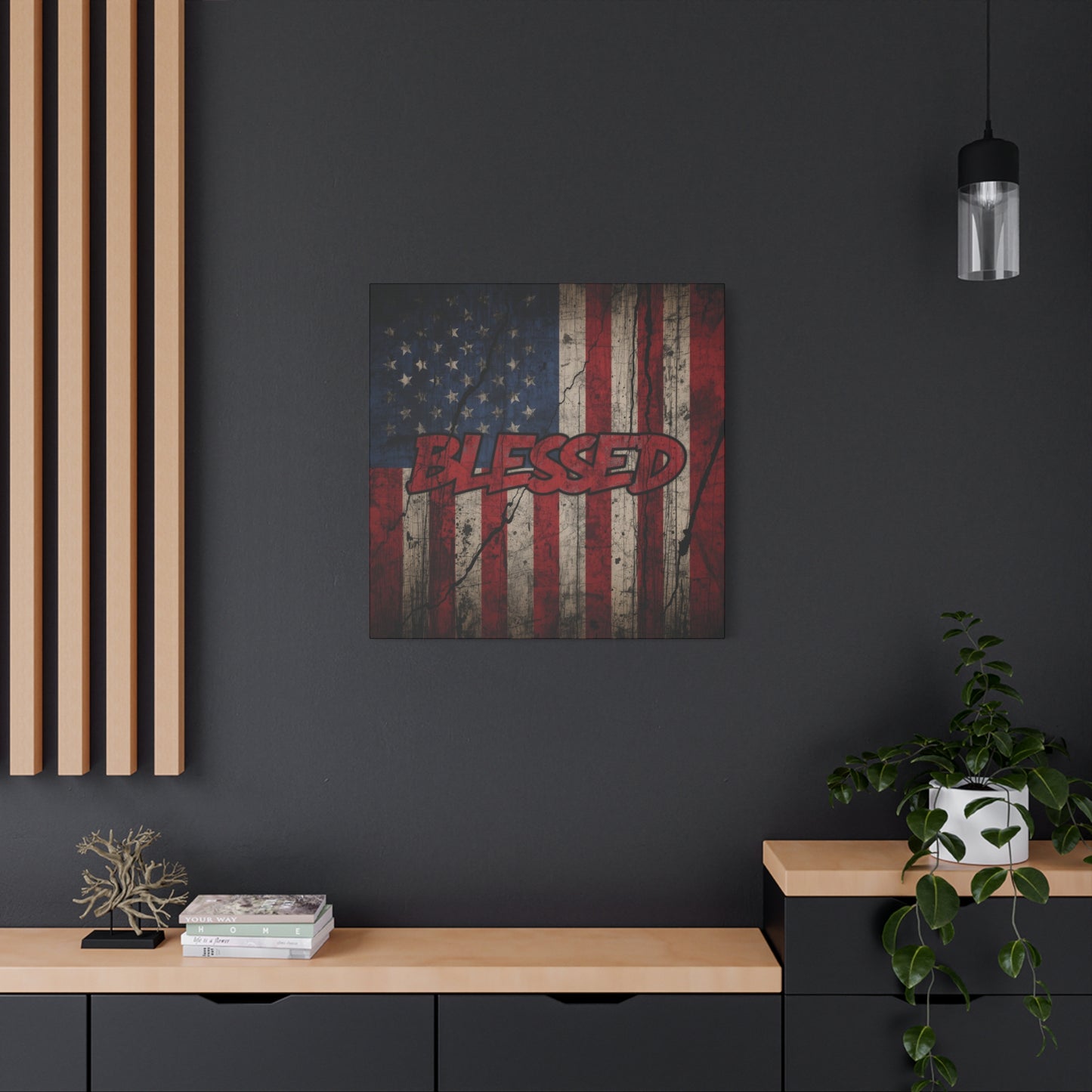 Blessed Patriotic Canvas Wall Art, Americana Decor, Home Wall Decoration, Rustic Flag Artwork, US Flag Decor