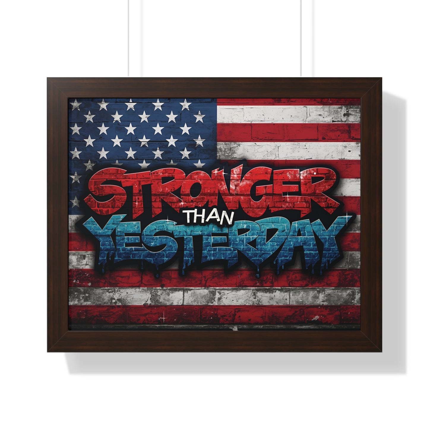Patriotic Stronger Than Yesterday Red White Blue Wall Art Print, Framed Horizontal Poster, Inspirational Home Decor, Gift for Veterans, Americana Decor, Motivational Art