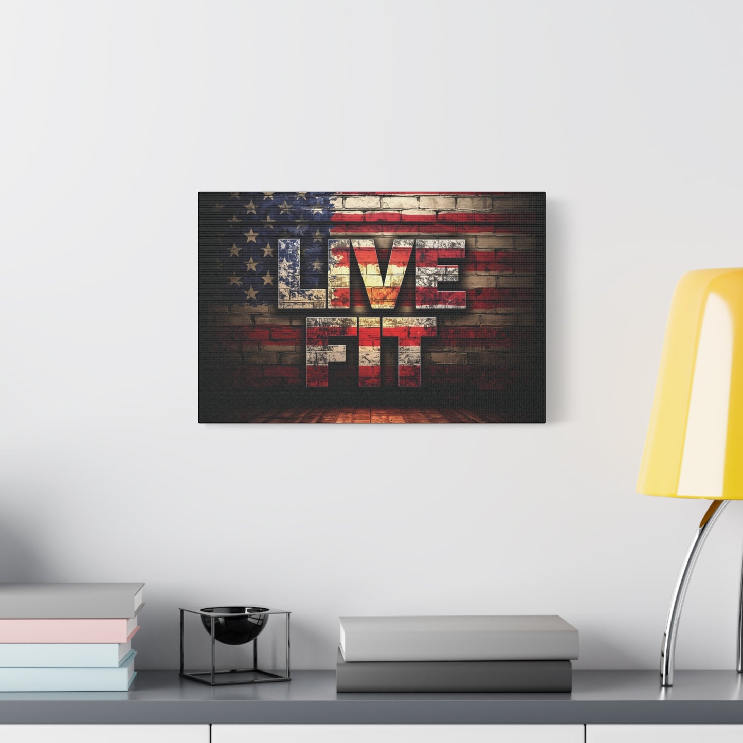 American Pride Canvas Wall Art - Live Fit Decor - Fitness Motivation - Patriotic Gift - USA Flag Artwork - Red White Blue -