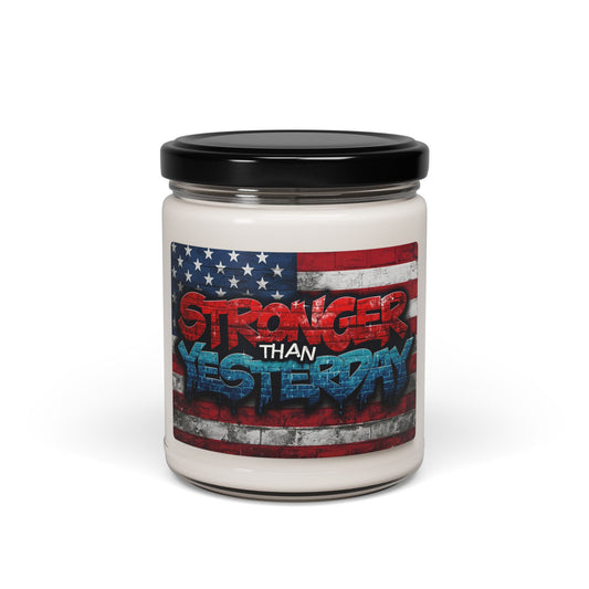 Stronger Than Yesterday! Red White Blue Patriotic Design Scented Soy Candle