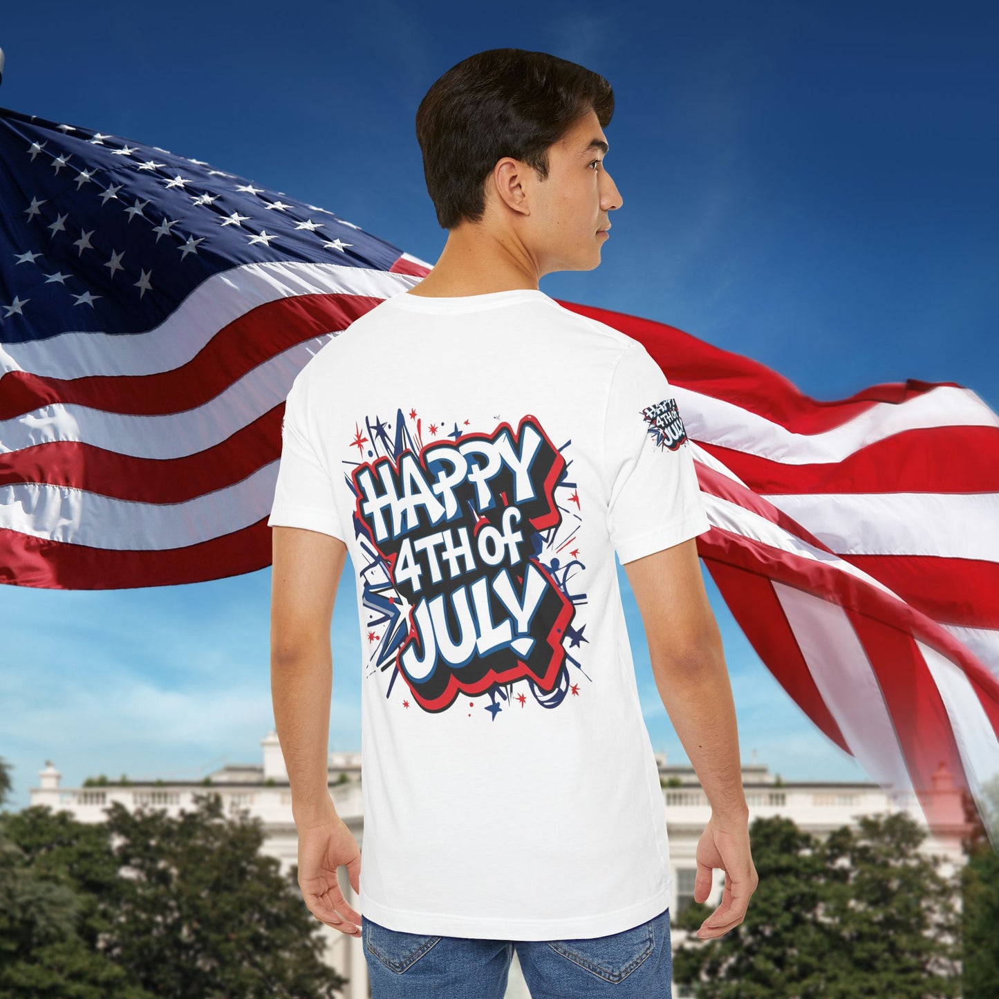 Happy 4th Of July Unisex Jersey Short Sleeve Tee, Independence Day T-Shirt, Patriotic Shirt, Red White Blue Tee, USA Celebration Top