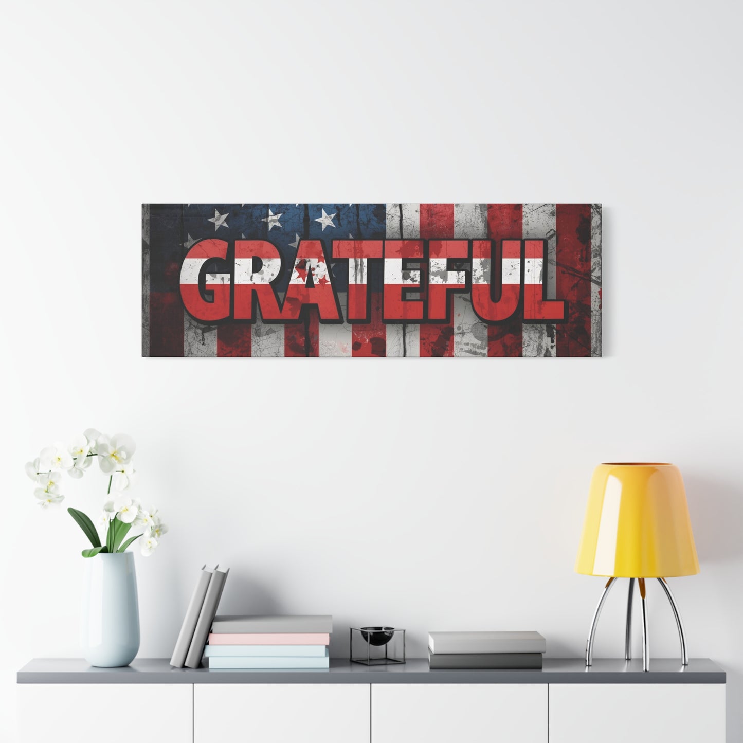 Grateful American Flag Wall Art | Patriotic Canvas Decor, Home Wall Decor, Inspirational Gift, 4th of July Decoration, Veteran's Day