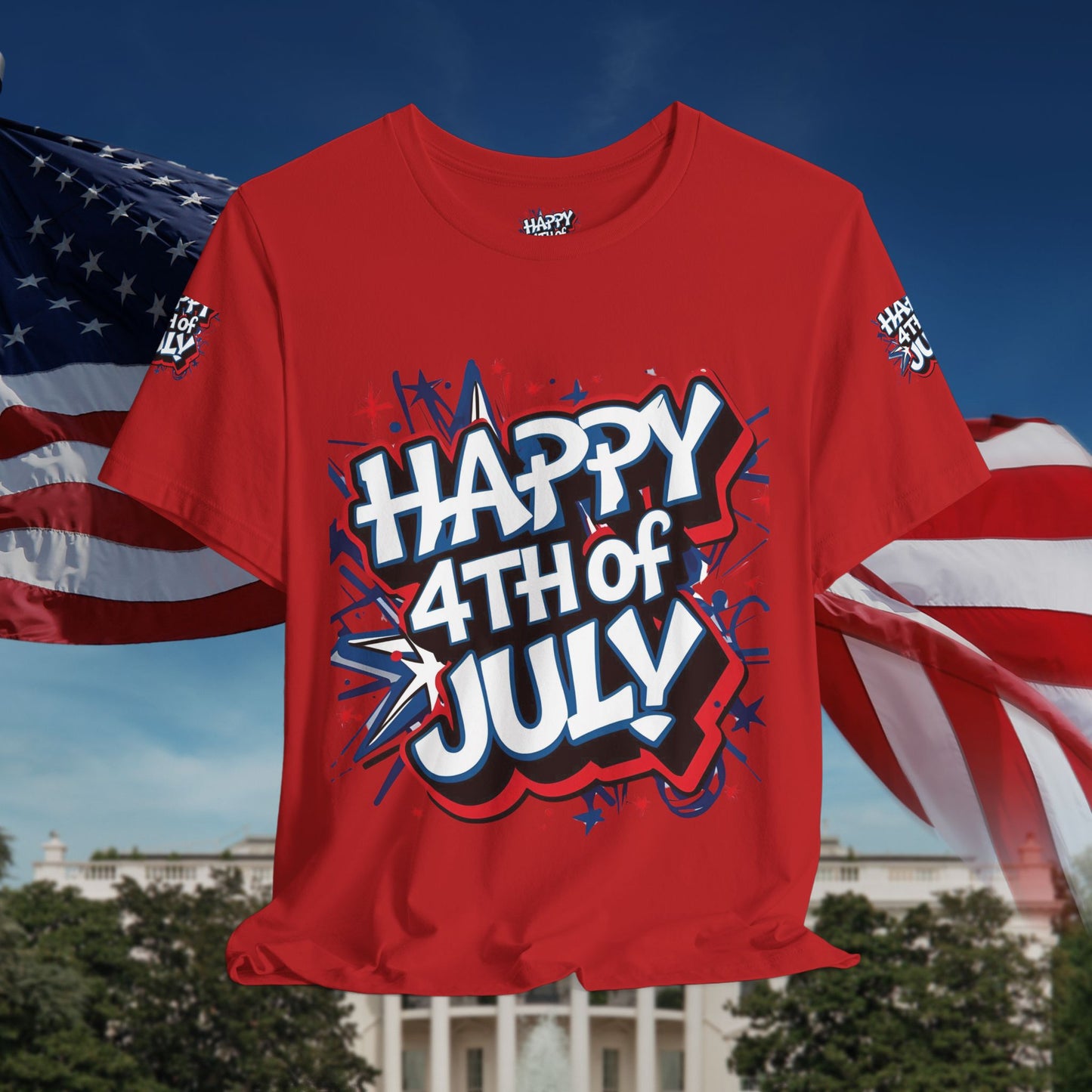 Happy 4th Of July Unisex Jersey Short Sleeve Tee, Independence Day T-Shirt, Patriotic Shirt, Red White Blue Tee, USA Celebration Top