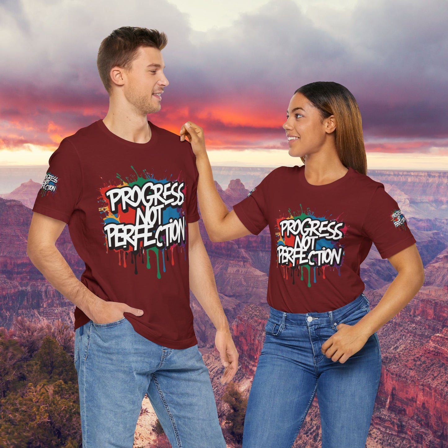 💥 Vibrant 💥 Eye-catching 💥 Motivational 💥 All Over Print 💥 Unisex T-shirt 💥 Progress Not Perfection 💥 Art-Inspired 💥 Apparel 💥 Sizes XS x 4XL 💥