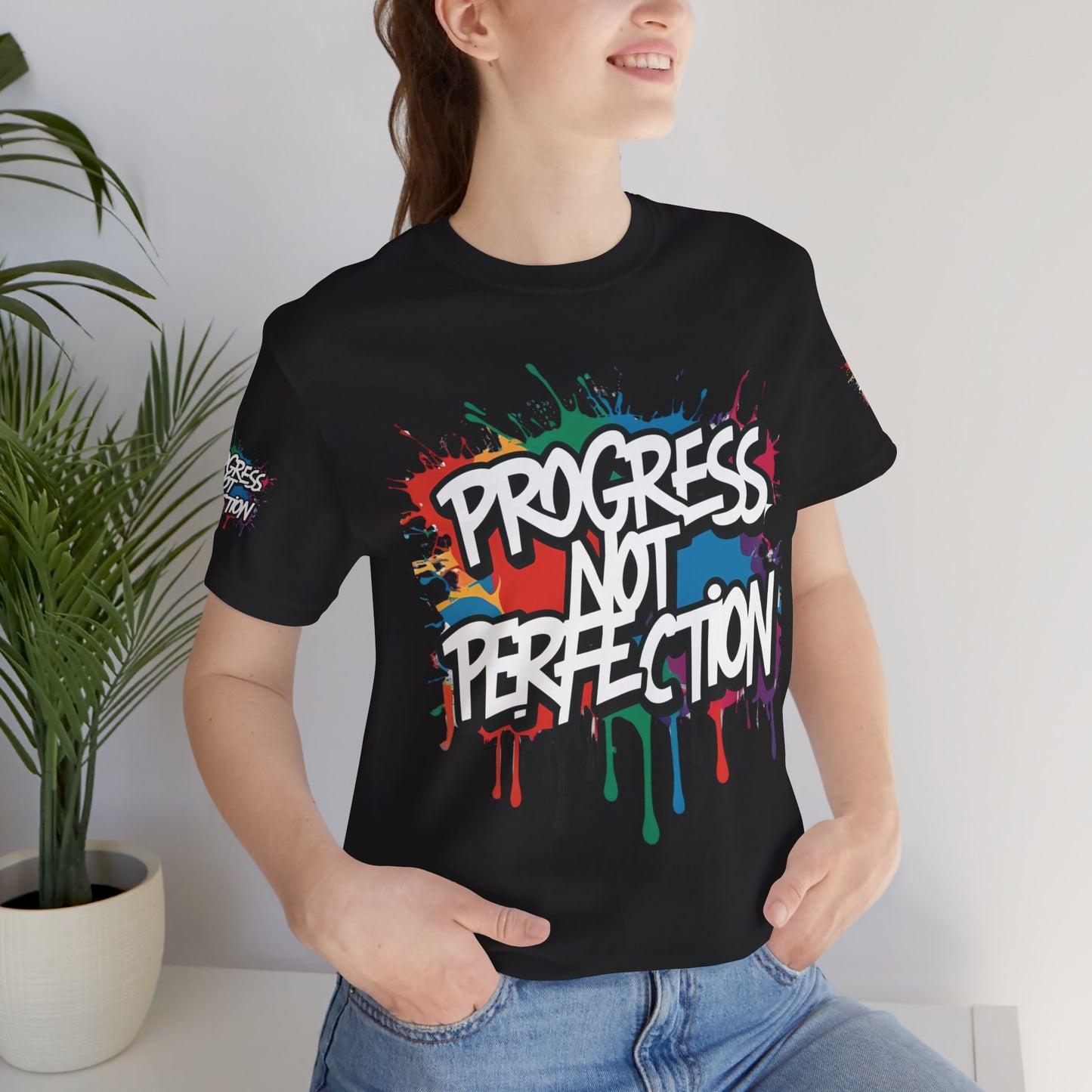 💥 Vibrant 💥 Eye-catching 💥 Motivational 💥 All Over Print 💥 Unisex T-shirt 💥 Progress Not Perfection 💥 Art-Inspired 💥 Apparel 💥 Sizes XS x 4XL 💥