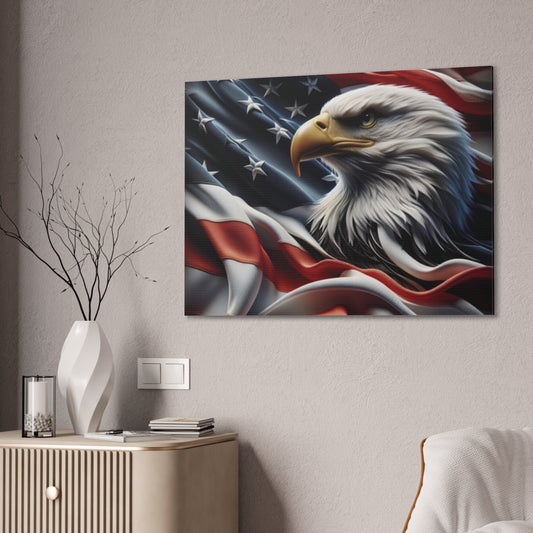 Patriotic Canvas Wall Art - American Eagle - American Flag Background Design - Red White Blue - Home Decor for Veterans - Memorial Day - Independence Day - Holiday Gifts -