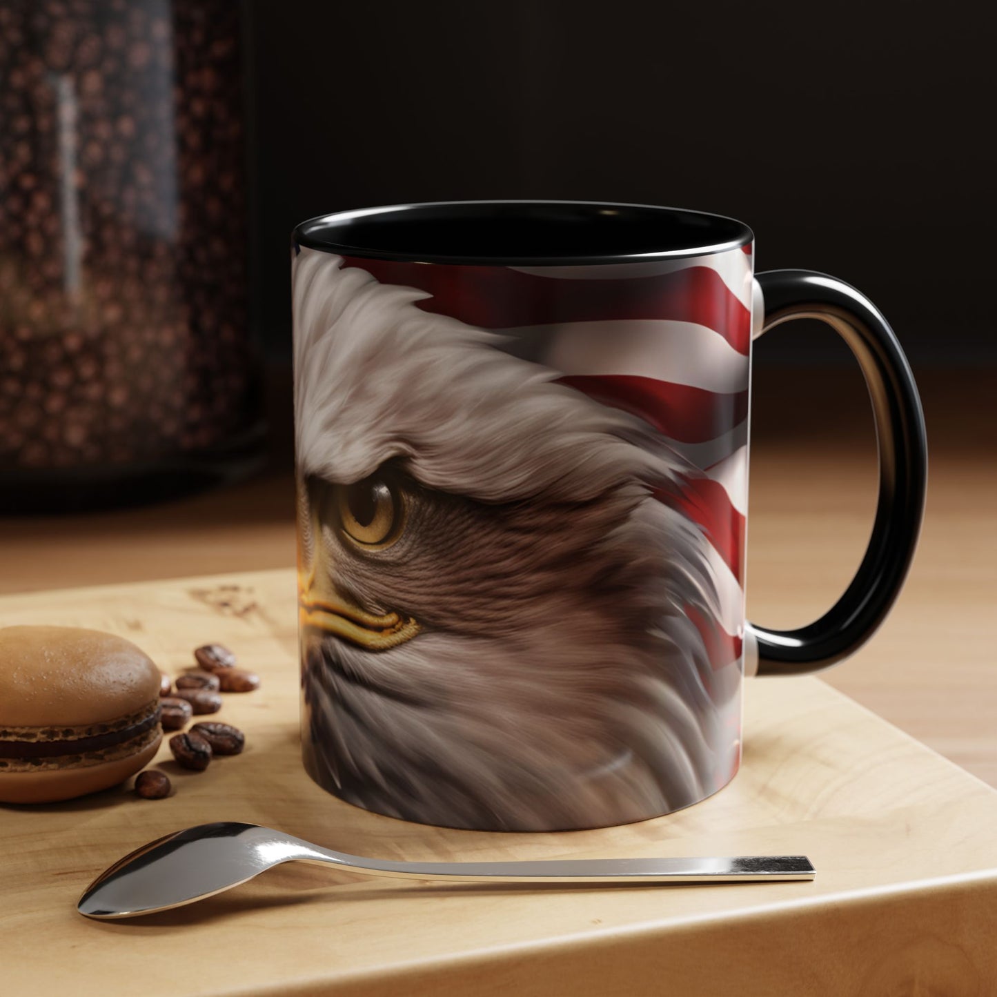 Patriotic Bald Eagle Coffee Mug – American Flag Accent Cup for Proud Americans & Veterans (11oz & 15oz, Multiple Colors)