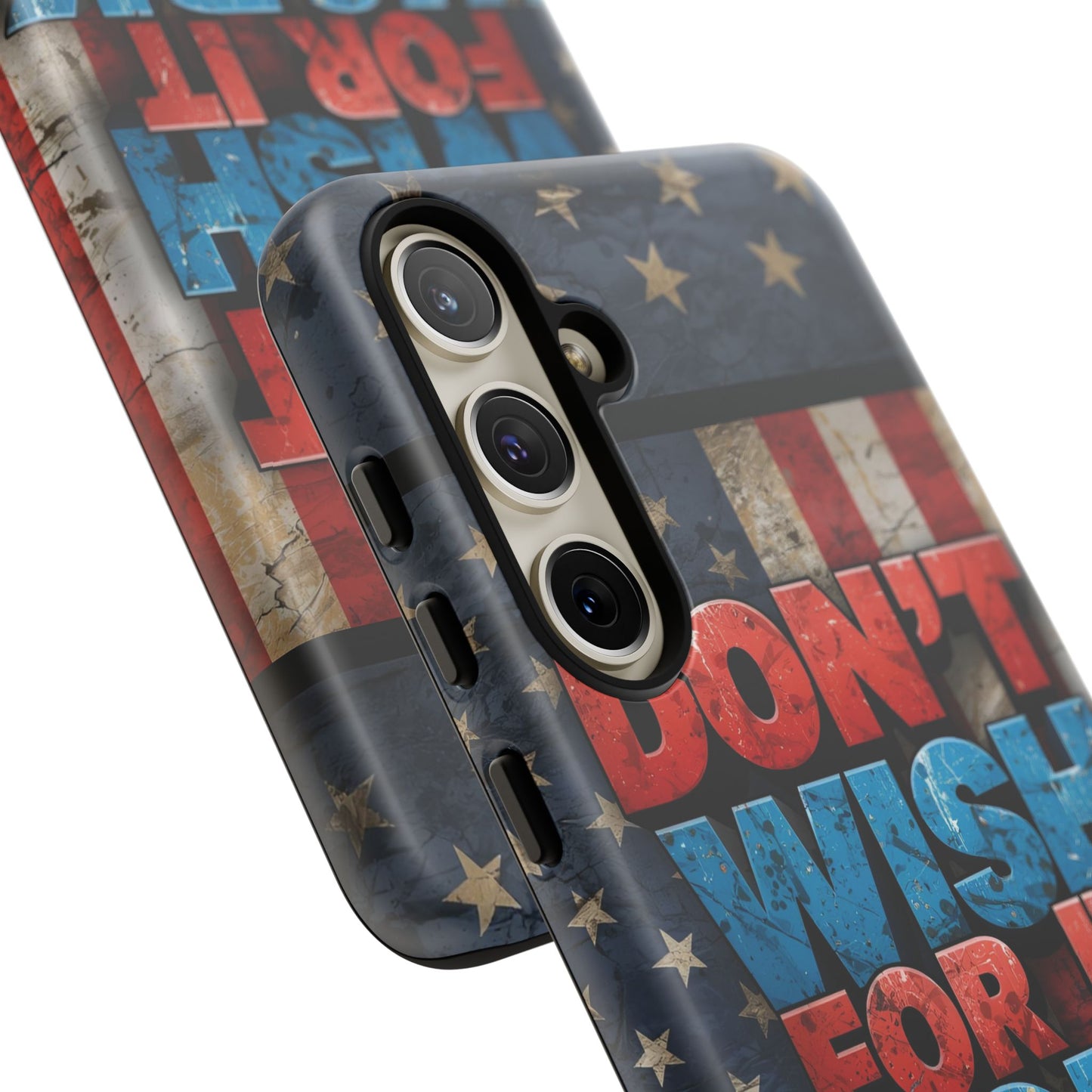 Motivational Phone Case - Don't Wish for It, Work for It | Patriotic Design, Gift for Fitness Lovers, USA Flag, Inspirational Decor
