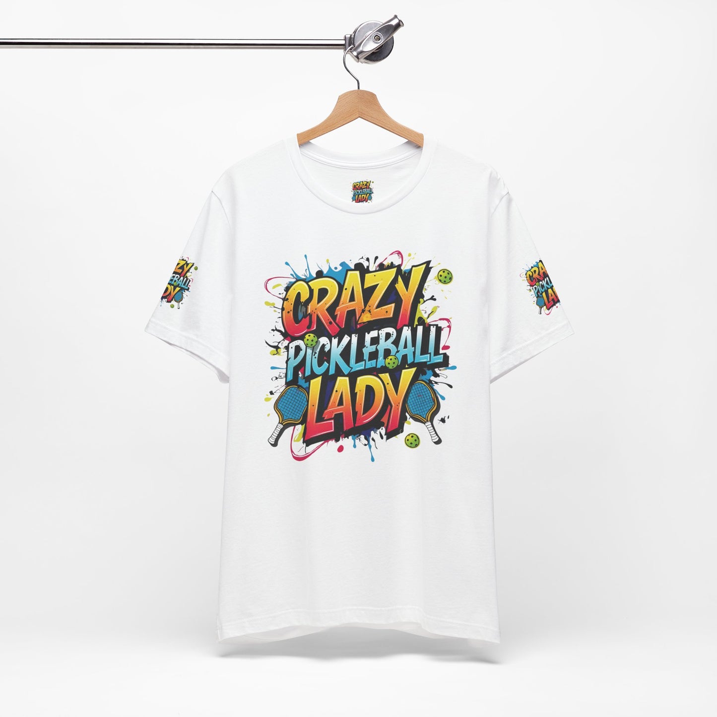 Eye-Catching Crazy Pickleball Lady T-Shirt - Fun Graphic Tee for Pickleball Enthusiasts Sizes XS-5XL