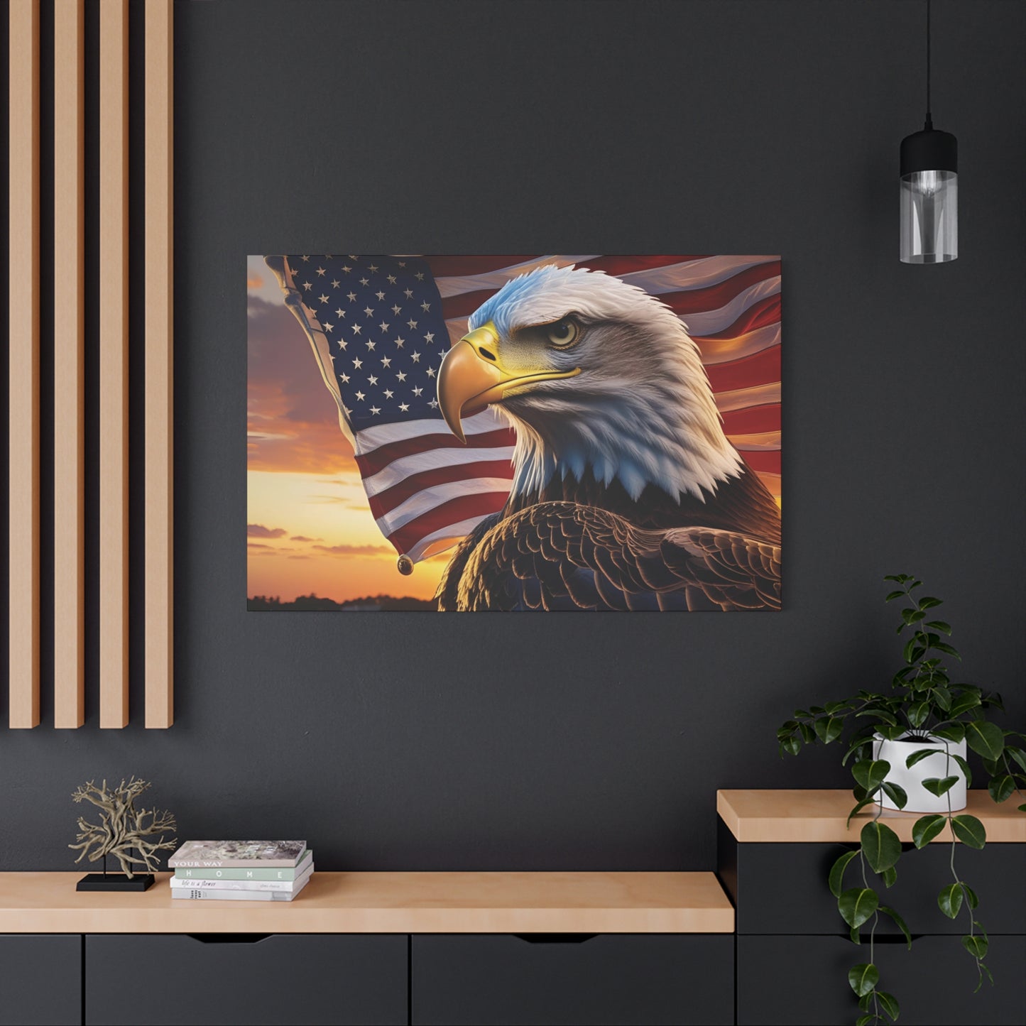 Patriotic Red Eagle Canvas Wall Art, Stretched Eagle Art - Red White Blue - American Flag Decor - Veteran's Day Gift - 4th of July Decoration, Home Gallery Wall
