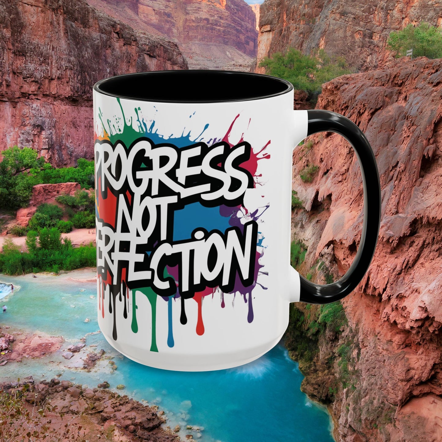 Vibrant Ceramic Mug Inspirational Let's Go! Graffiti Mug Coffee Mug Progress Not Perfection Sizes 11oz & 15oz Birthday Gift Graduation Gift 8 Different Color Options